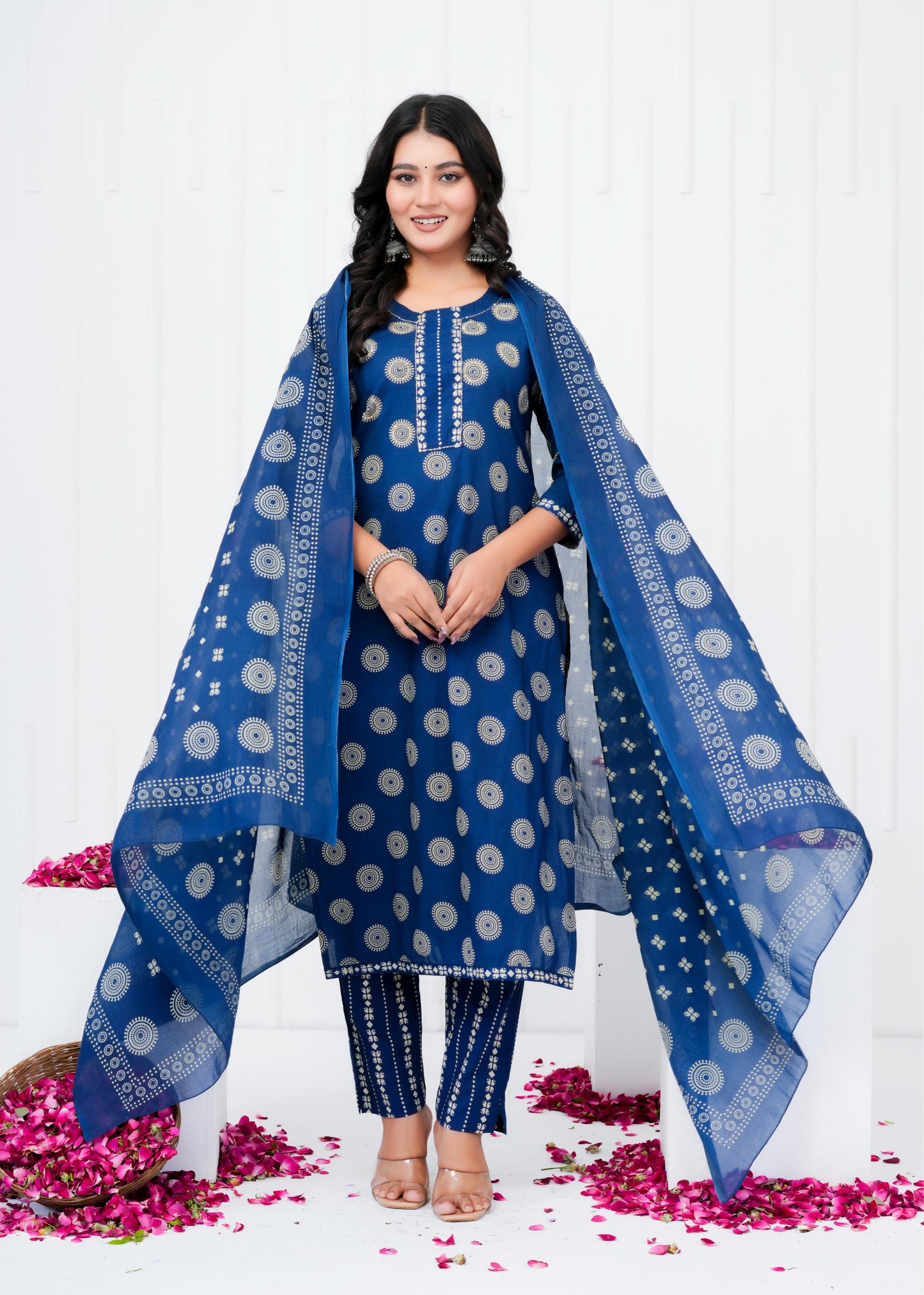 Pure Cotton Kurta With Pant & Dupatta