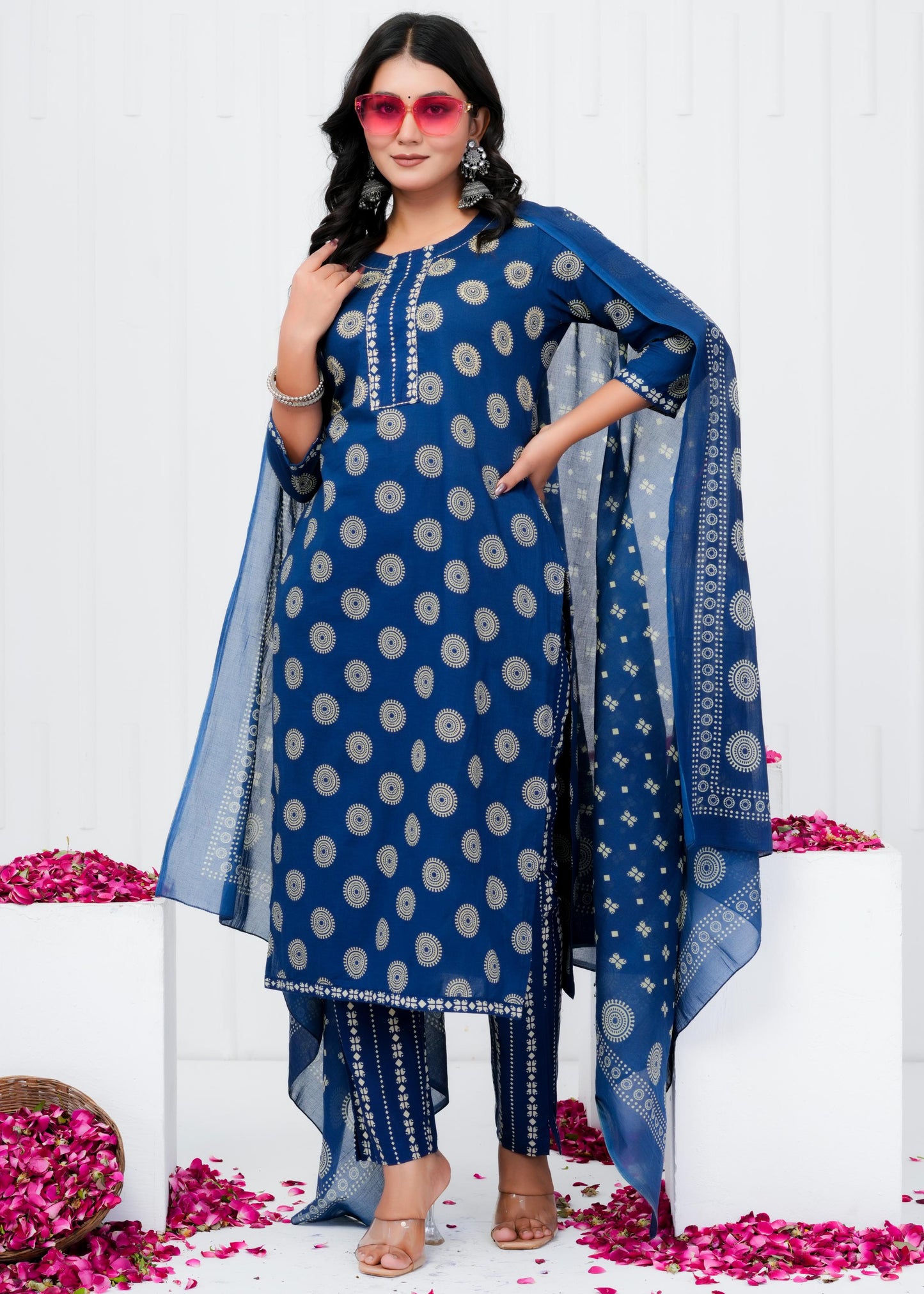 Pure Cotton Kurta With Pant & Dupatta