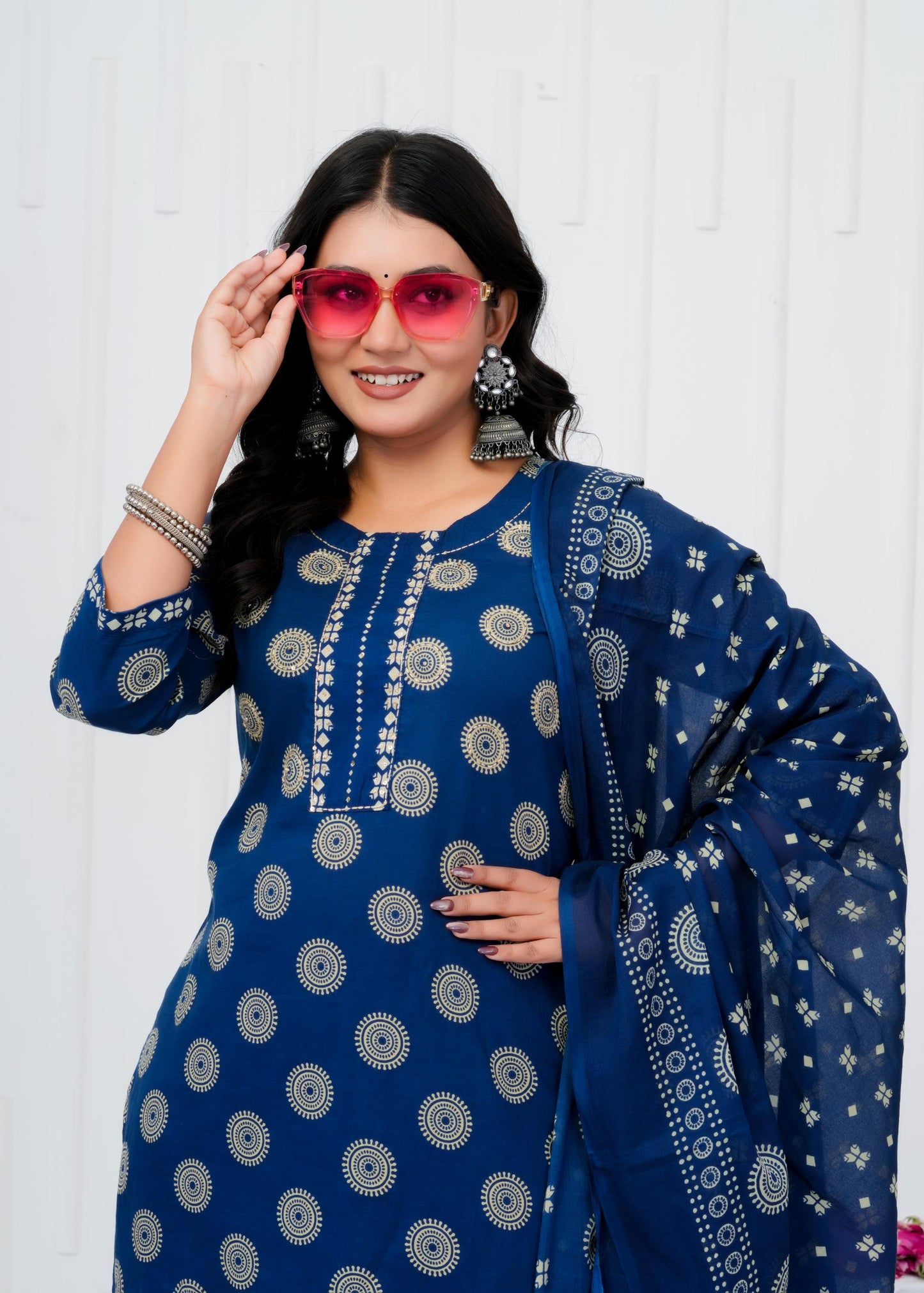 Pure Cotton Kurta With Pant & Dupatta