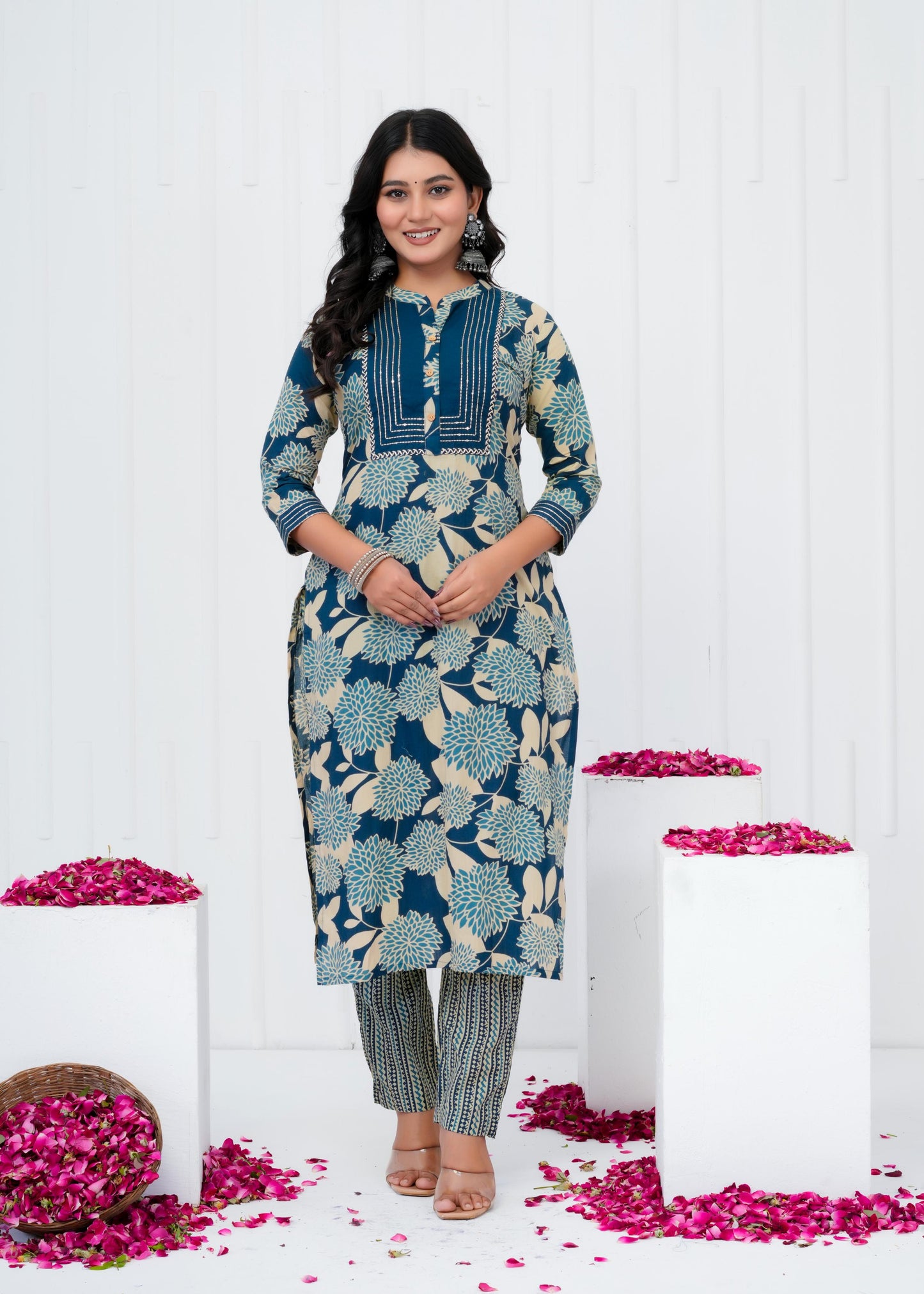Pure Cotton Kurta With Pant & Dupatta