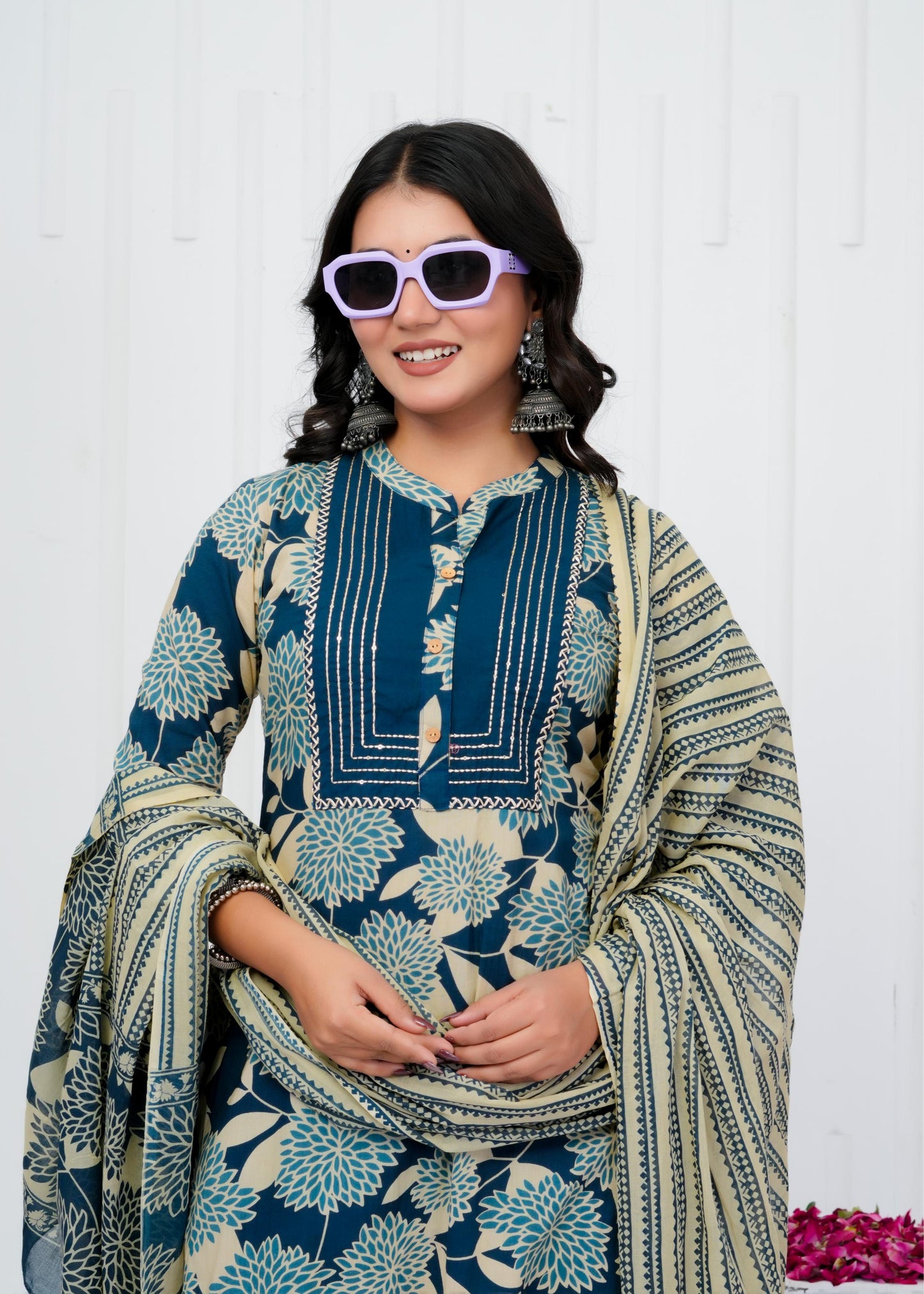 Pure Cotton Kurta With Pant & Dupatta