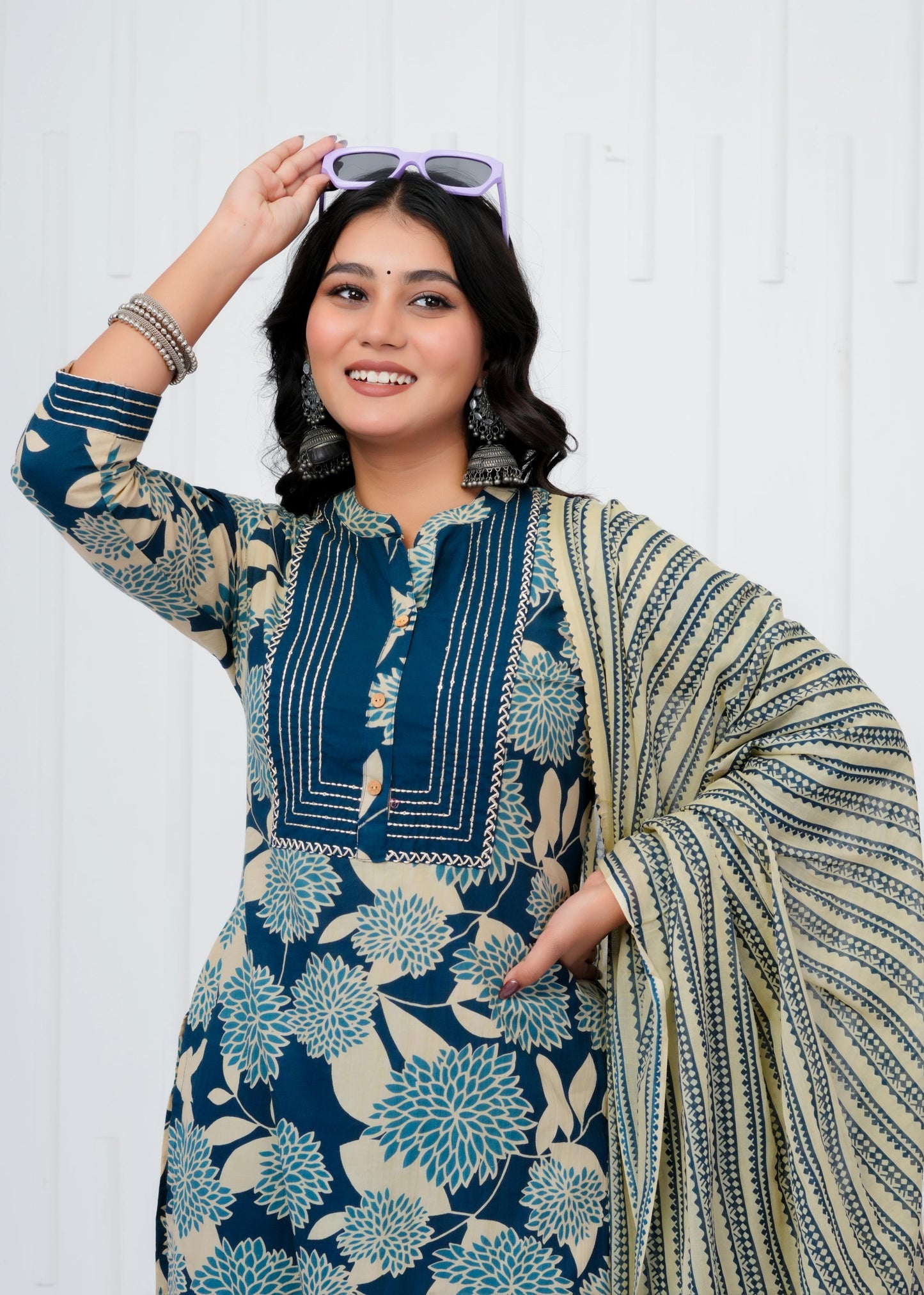 Pure Cotton Kurta With Pant & Dupatta