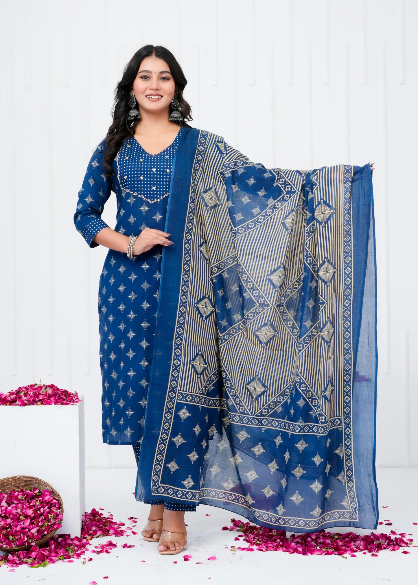 Pure Cotton Kurta With Pant & Dupatta