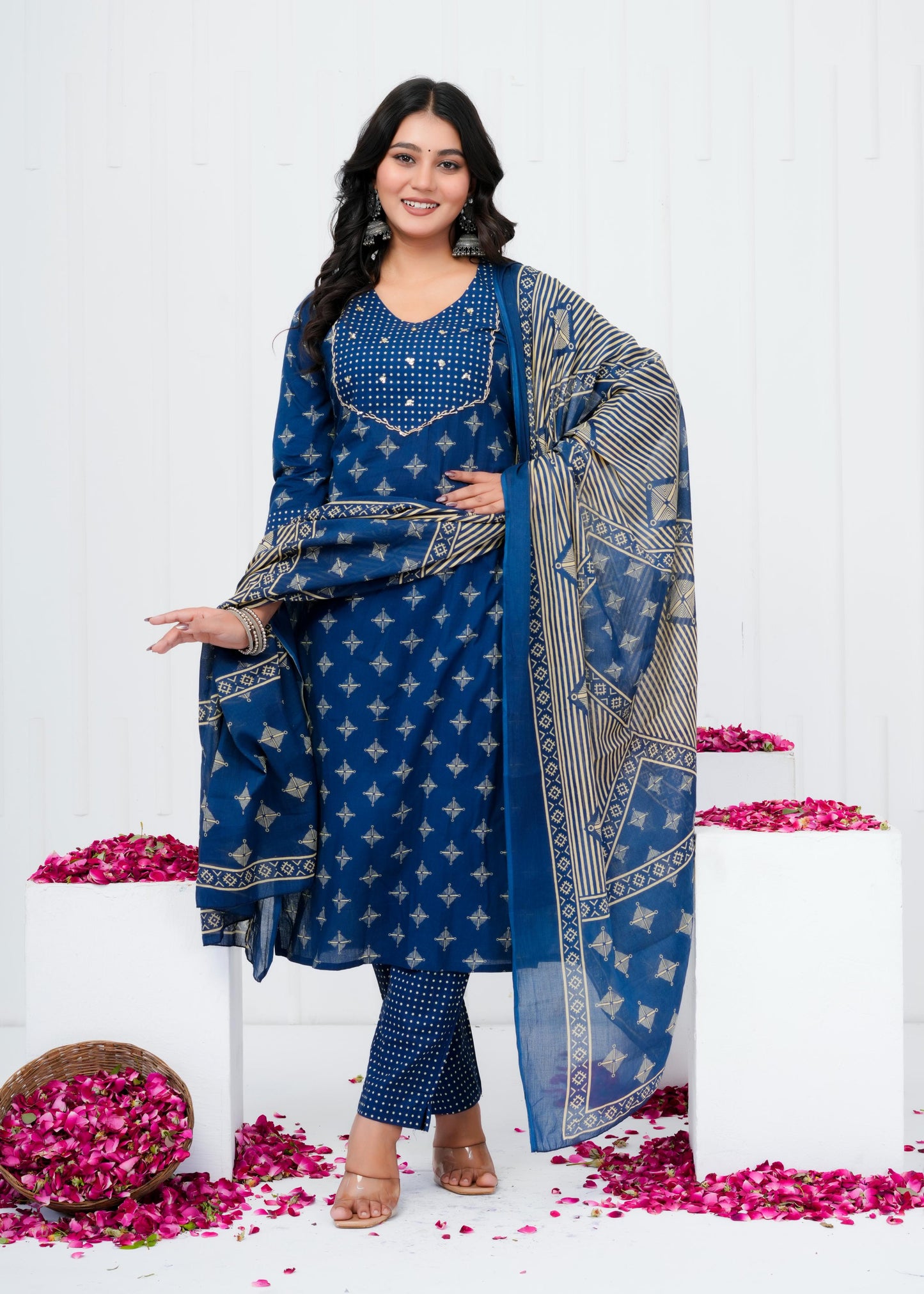 Pure Cotton Kurta With Pant & Dupatta