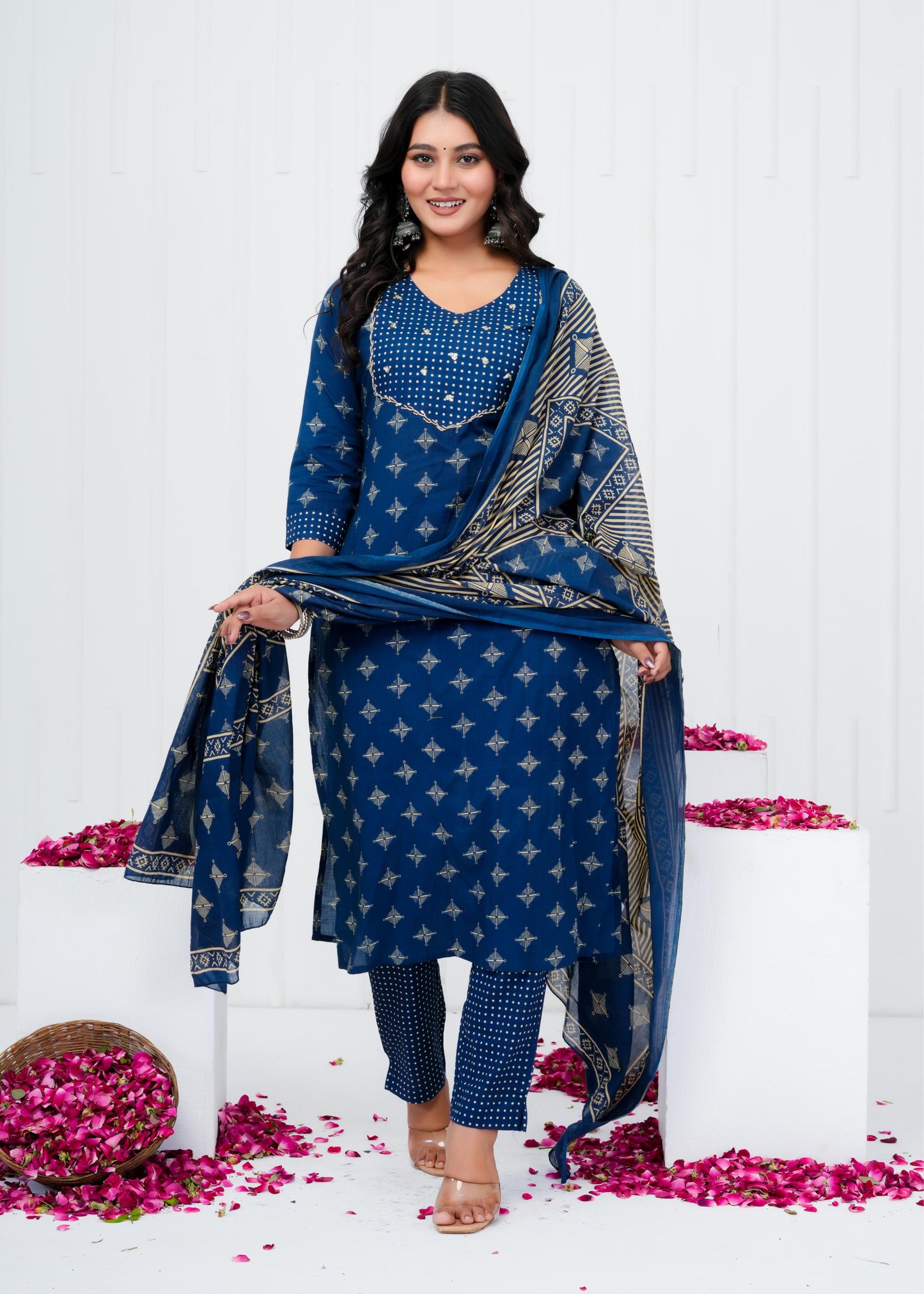 Pure Cotton Kurta With Pant & Dupatta