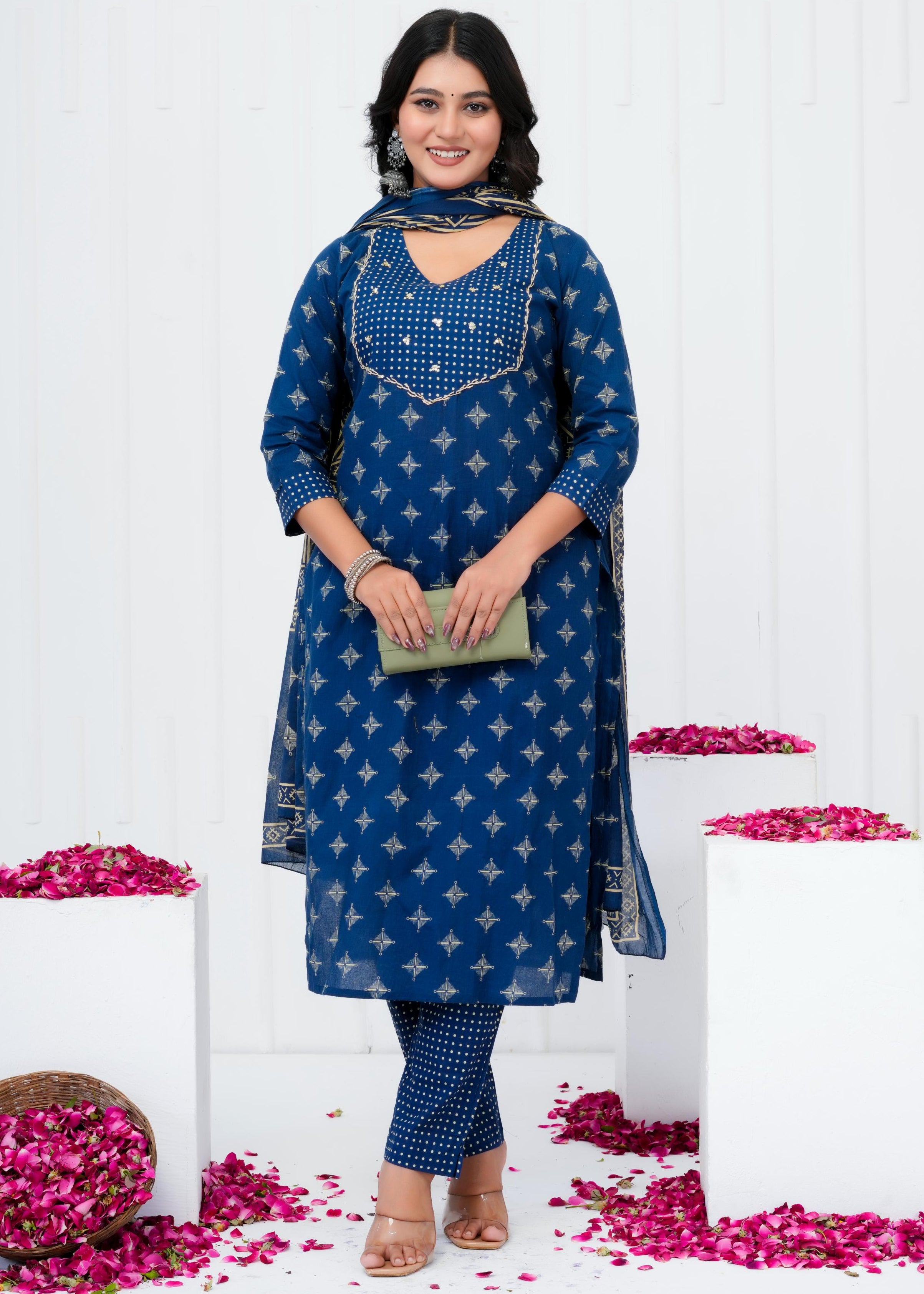 Pure Cotton Kurta With Pant & Dupatta