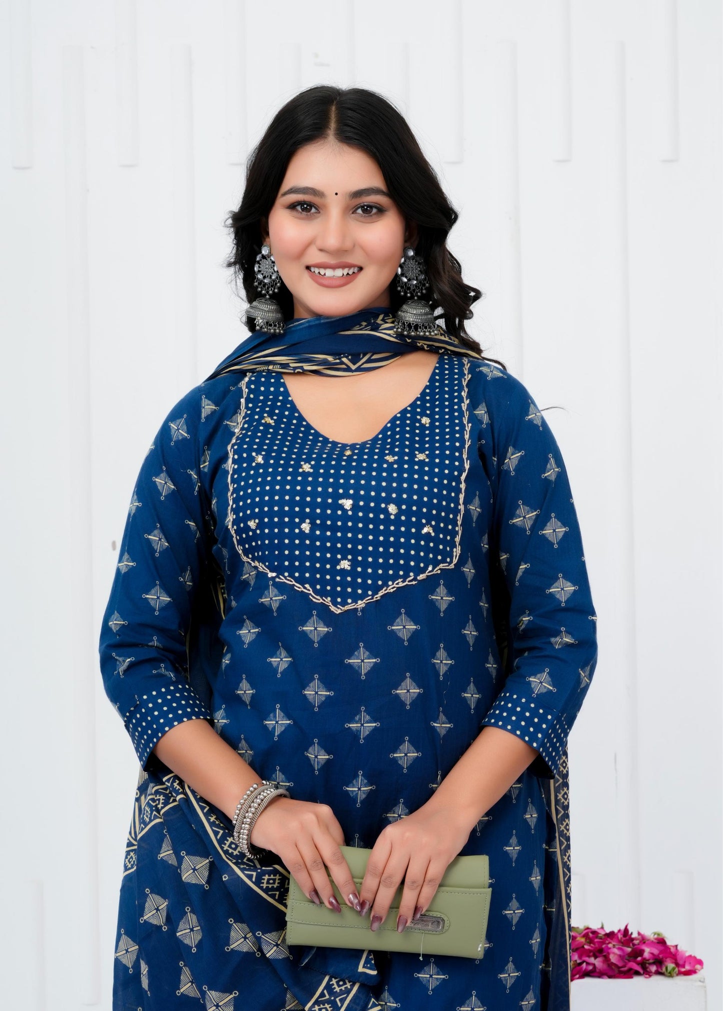 Pure Cotton Kurta With Pant & Dupatta