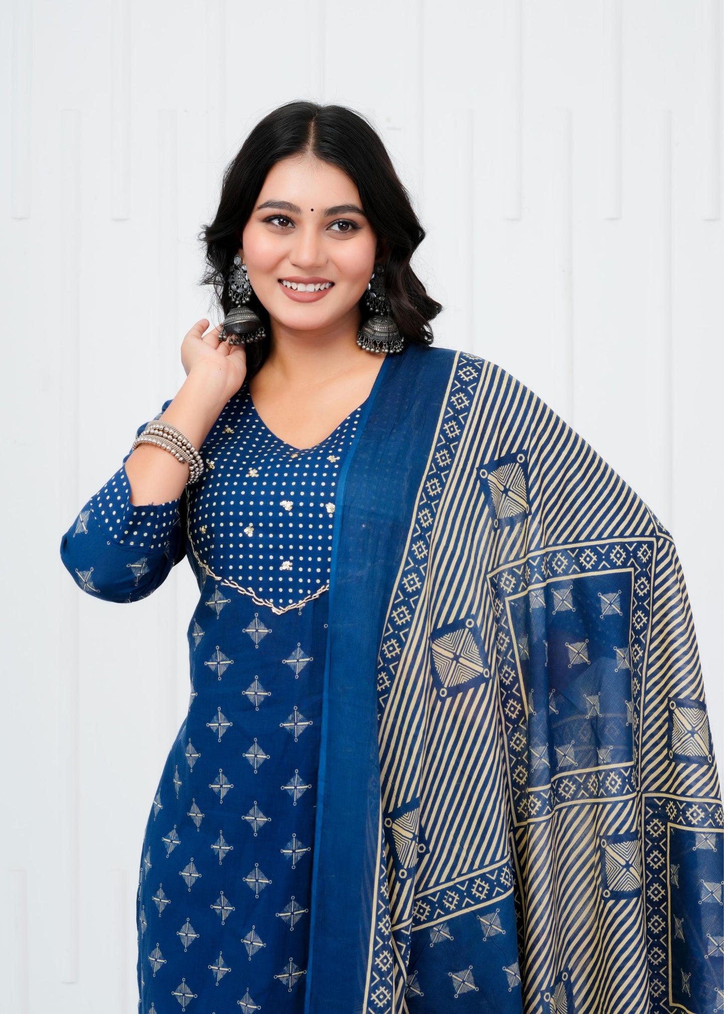 Pure Cotton Kurta With Pant & Dupatta