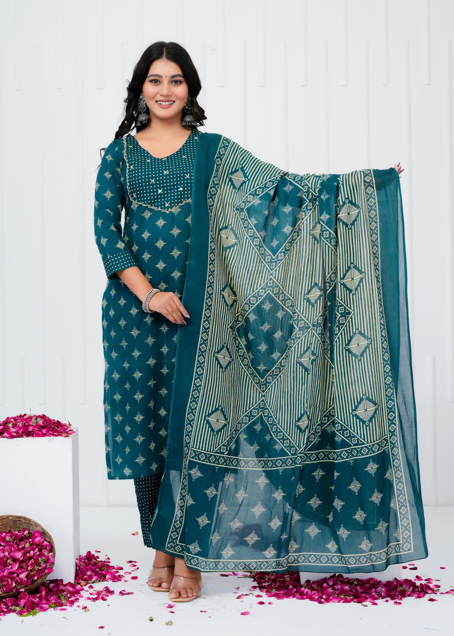 Pure Cotton Kurta With Pant & Dupatta