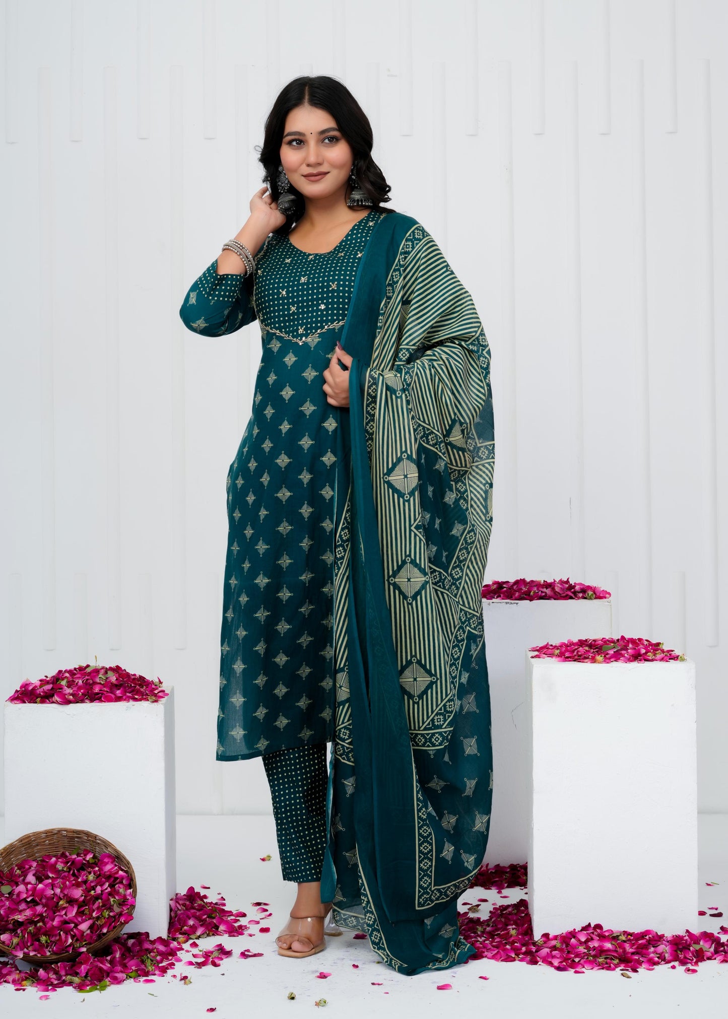 Pure Cotton Kurta With Pant & Dupatta