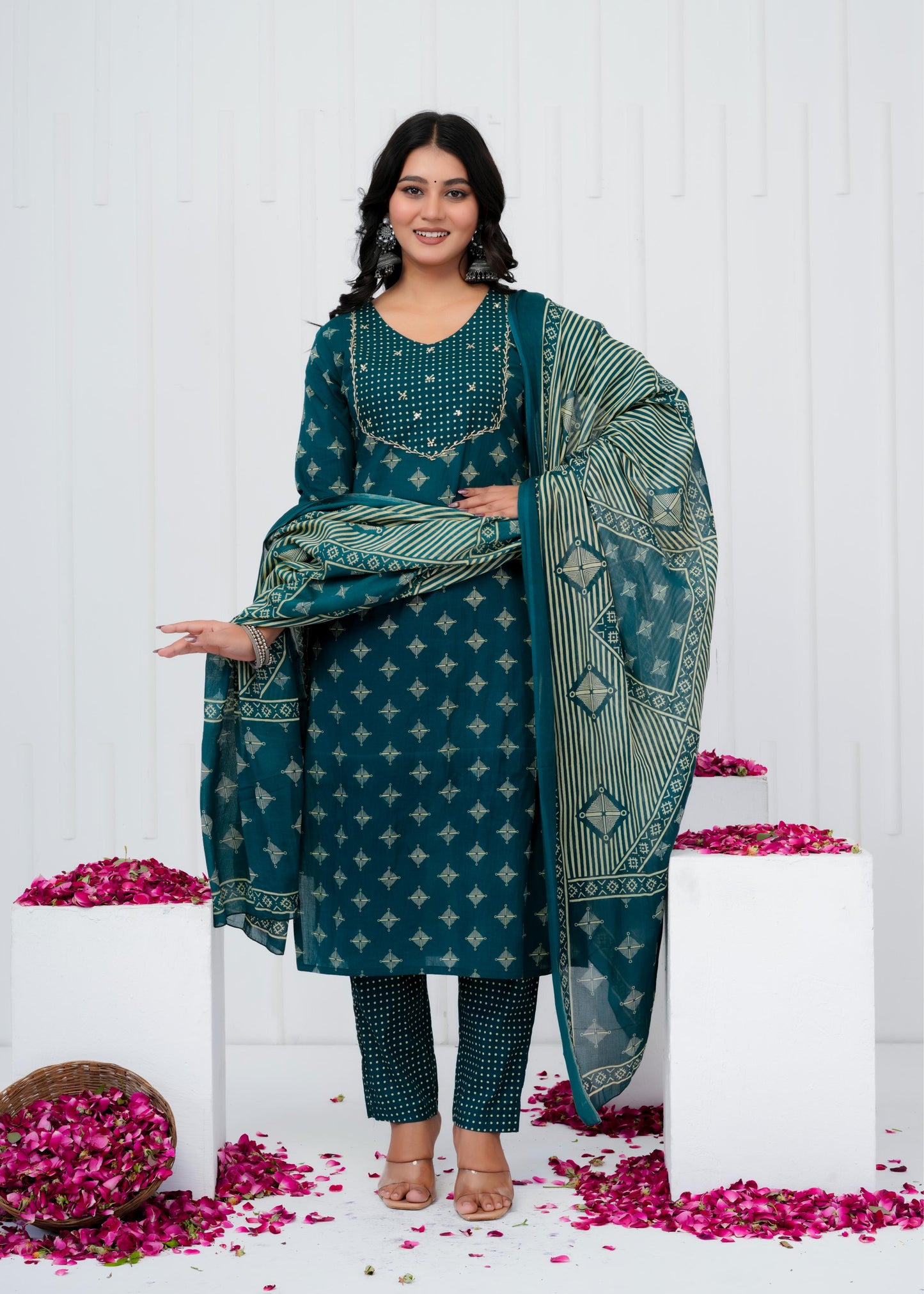 Pure Cotton Kurta With Pant & Dupatta