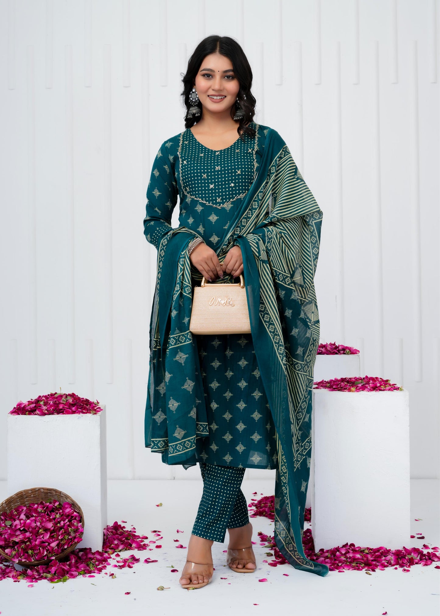 Pure Cotton Kurta With Pant & Dupatta