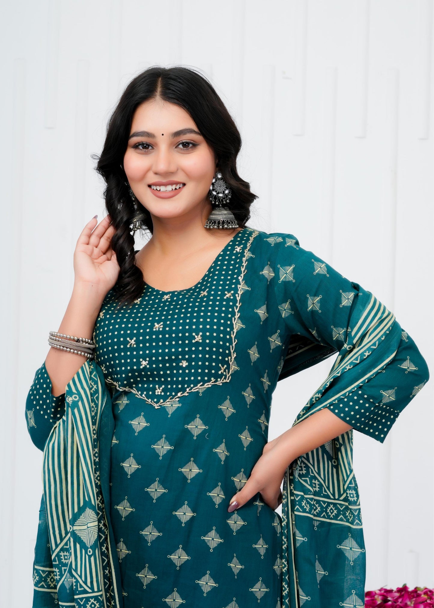 Pure Cotton Kurta With Pant & Dupatta