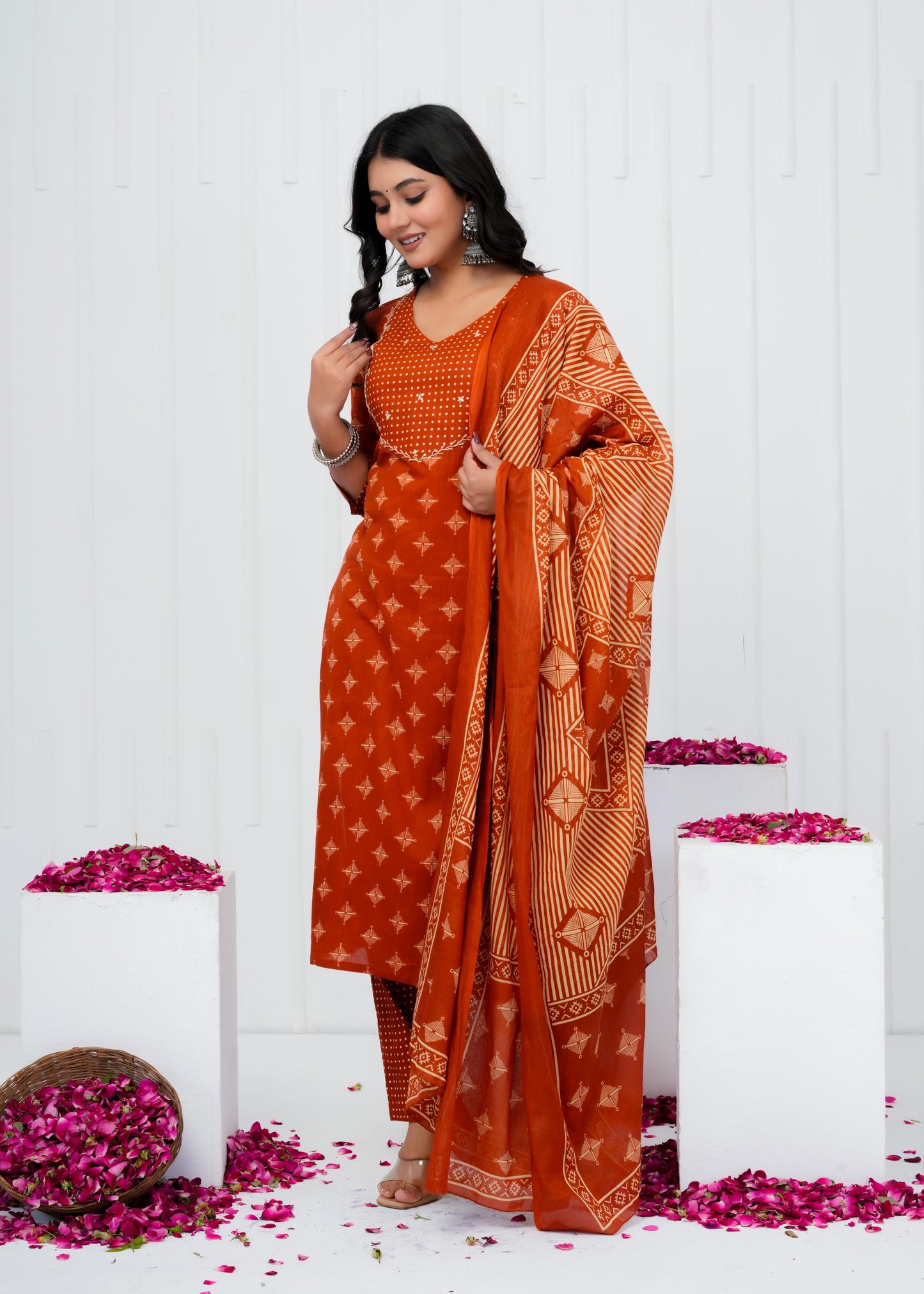 Pure Cotton Kurta With Pant & Dupatta