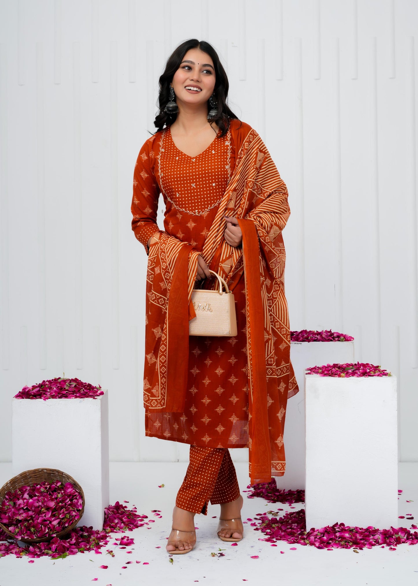 Pure Cotton Kurta With Pant & Dupatta