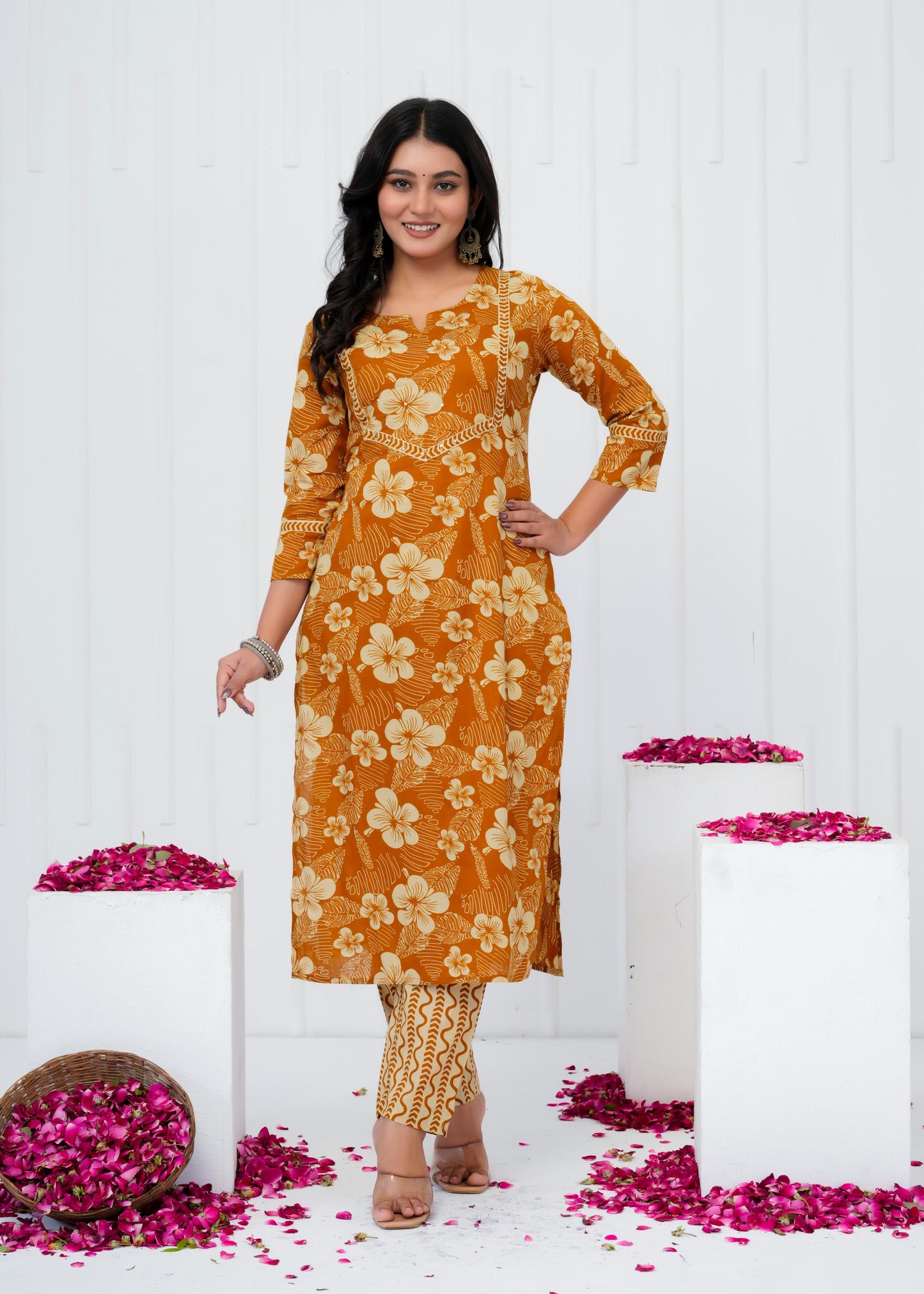 Pure Cotton Kurta With Pant & Dupatta