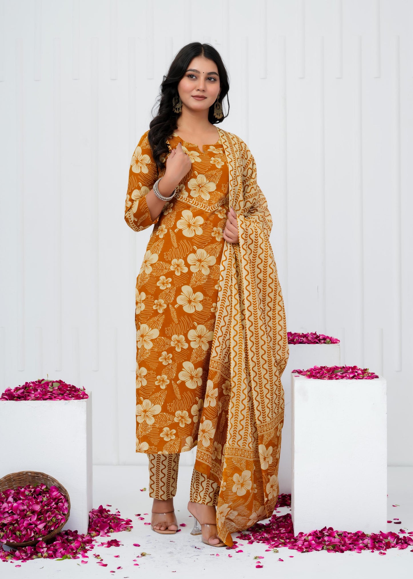 Pure Cotton Kurta With Pant & Dupatta