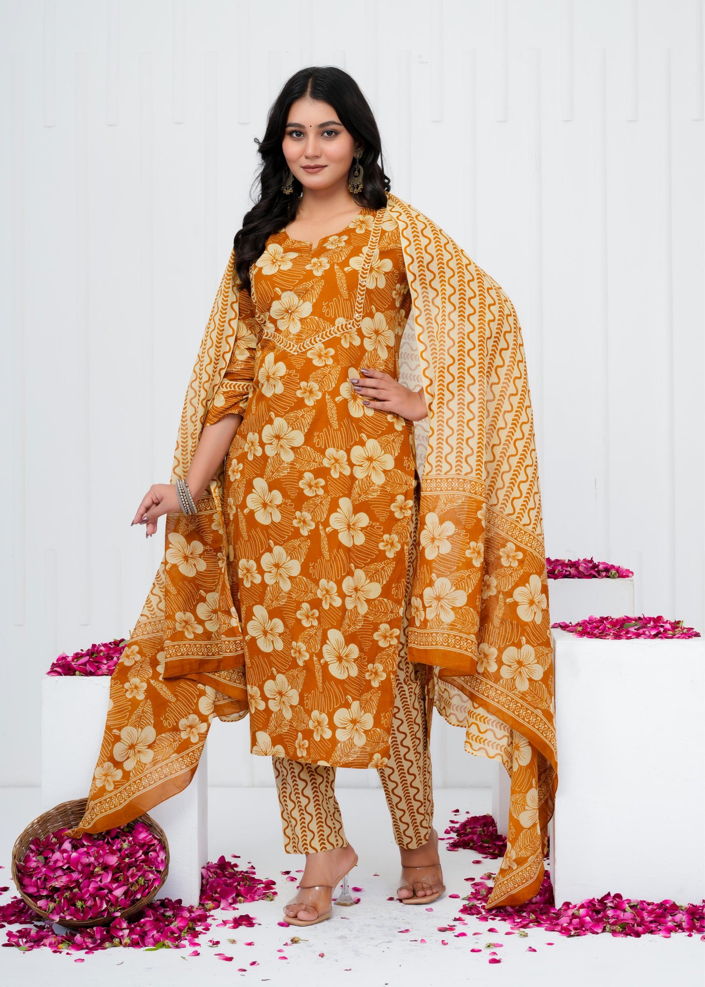 Pure Cotton Kurta With Pant & Dupatta