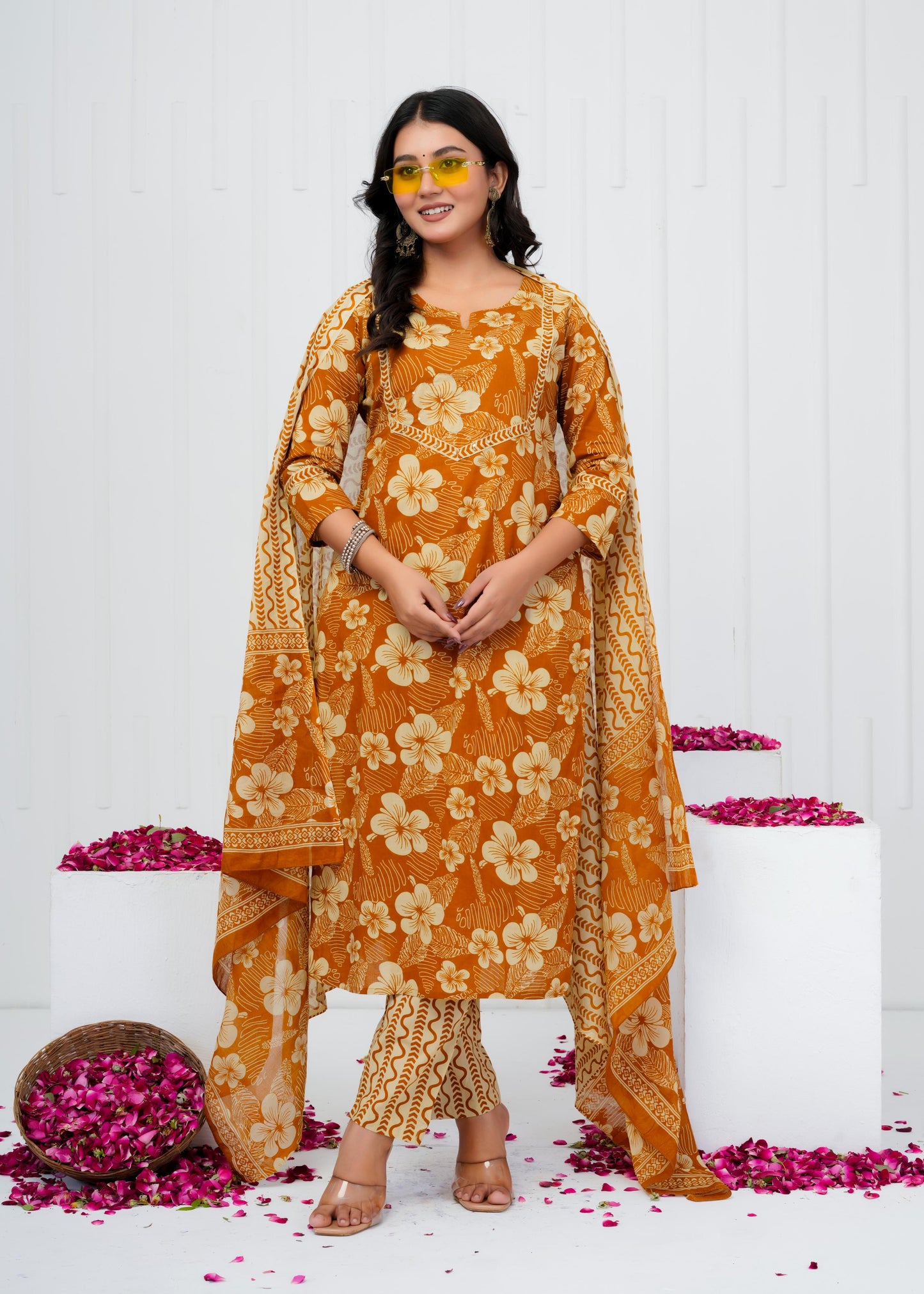 Pure Cotton Kurta With Pant & Dupatta