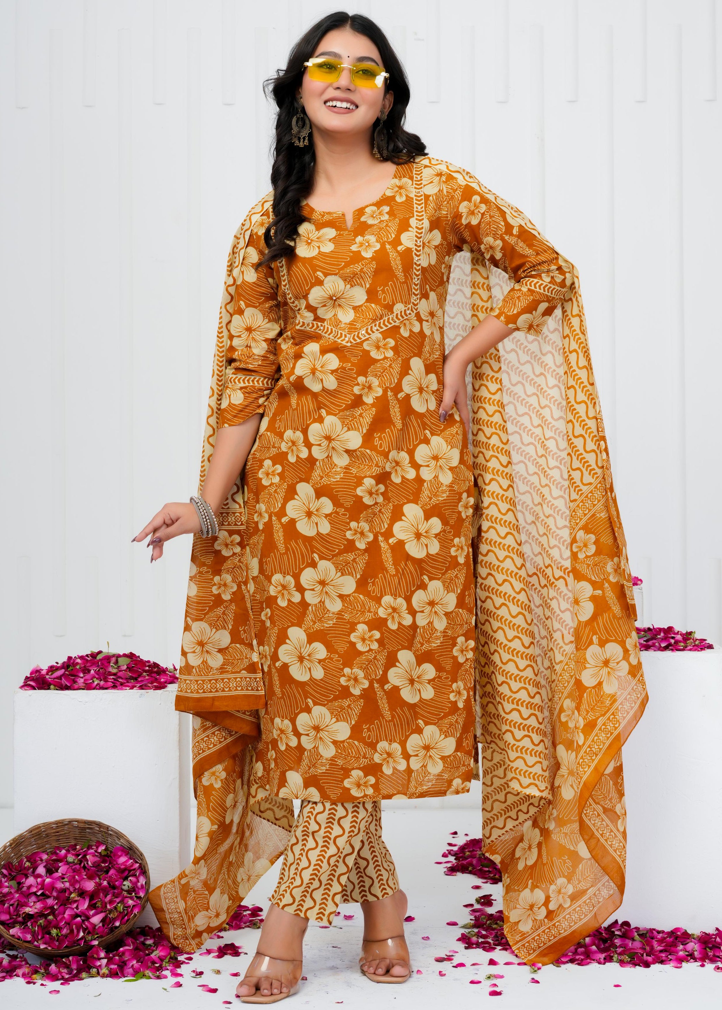 Pure Cotton Kurta With Pant & Dupatta