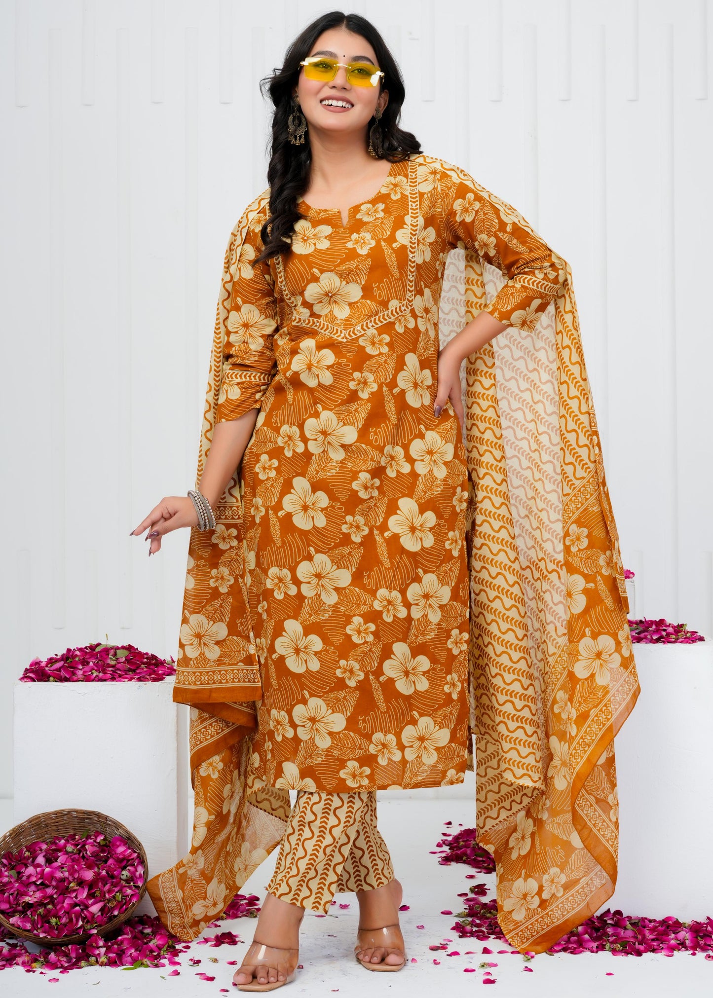 Pure Cotton Kurta With Pant & Dupatta