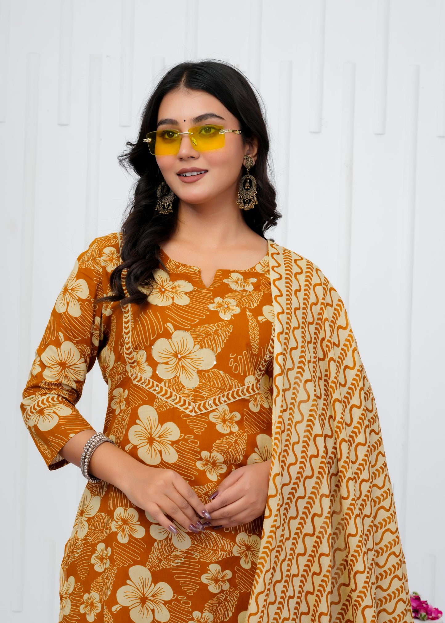 Pure Cotton Kurta With Pant & Dupatta