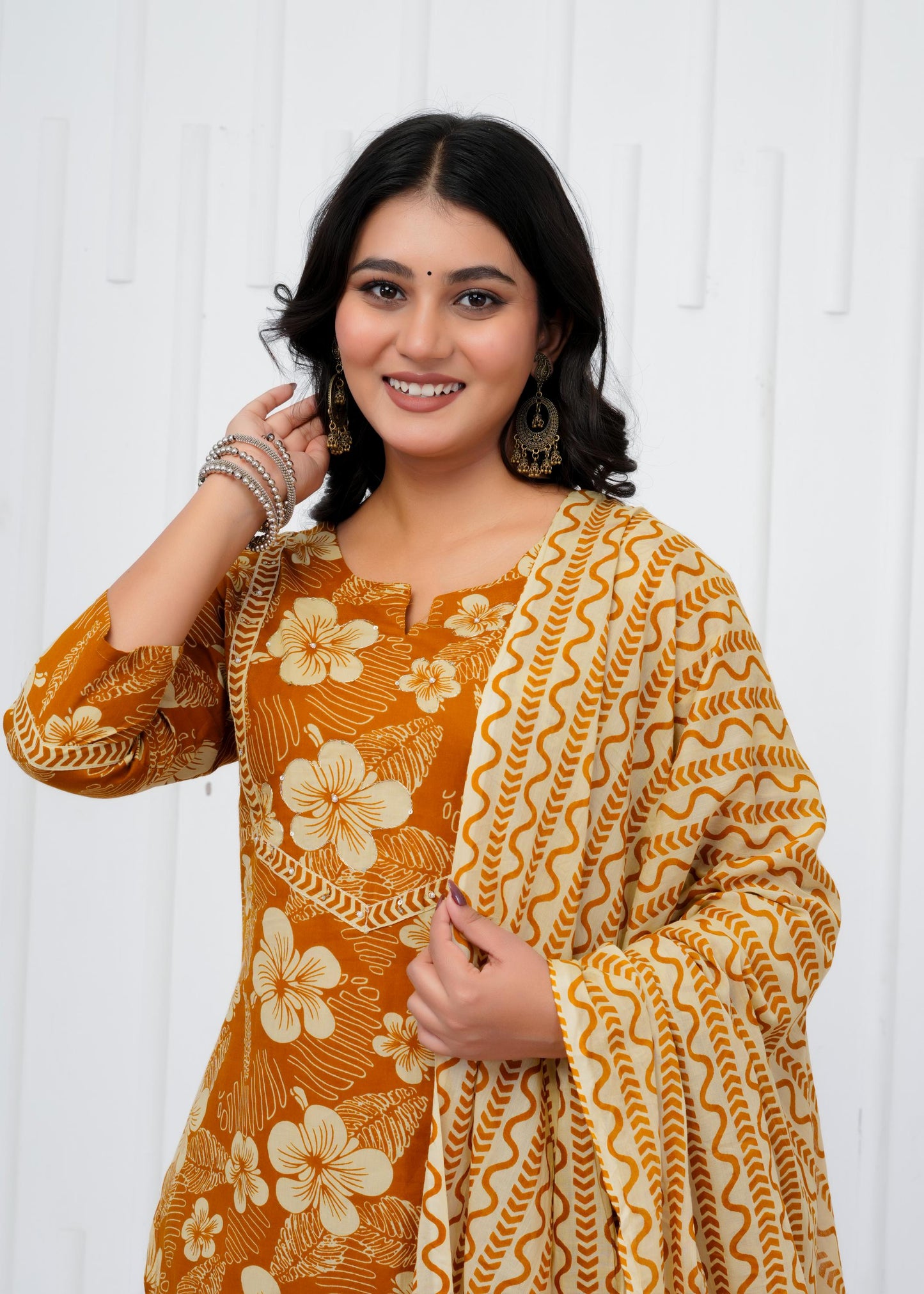 Pure Cotton Kurta With Pant & Dupatta