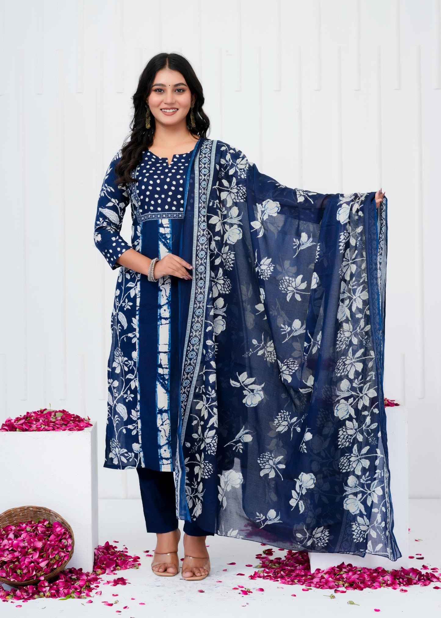 Pure Cotton Kurta With Pant & Dupatta