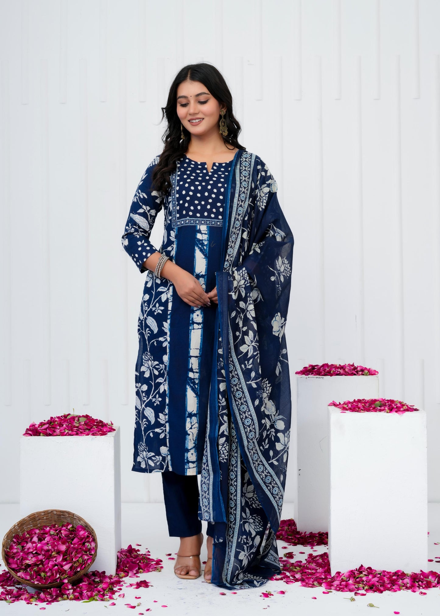 Pure Cotton Kurta With Pant & Dupatta