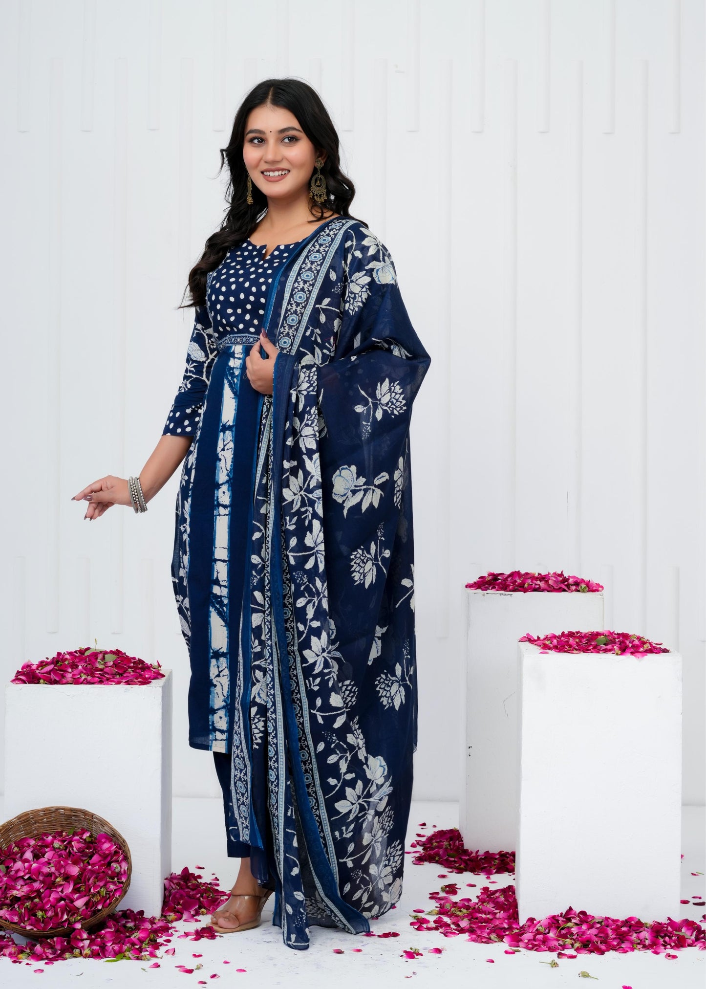 Pure Cotton Kurta With Pant & Dupatta