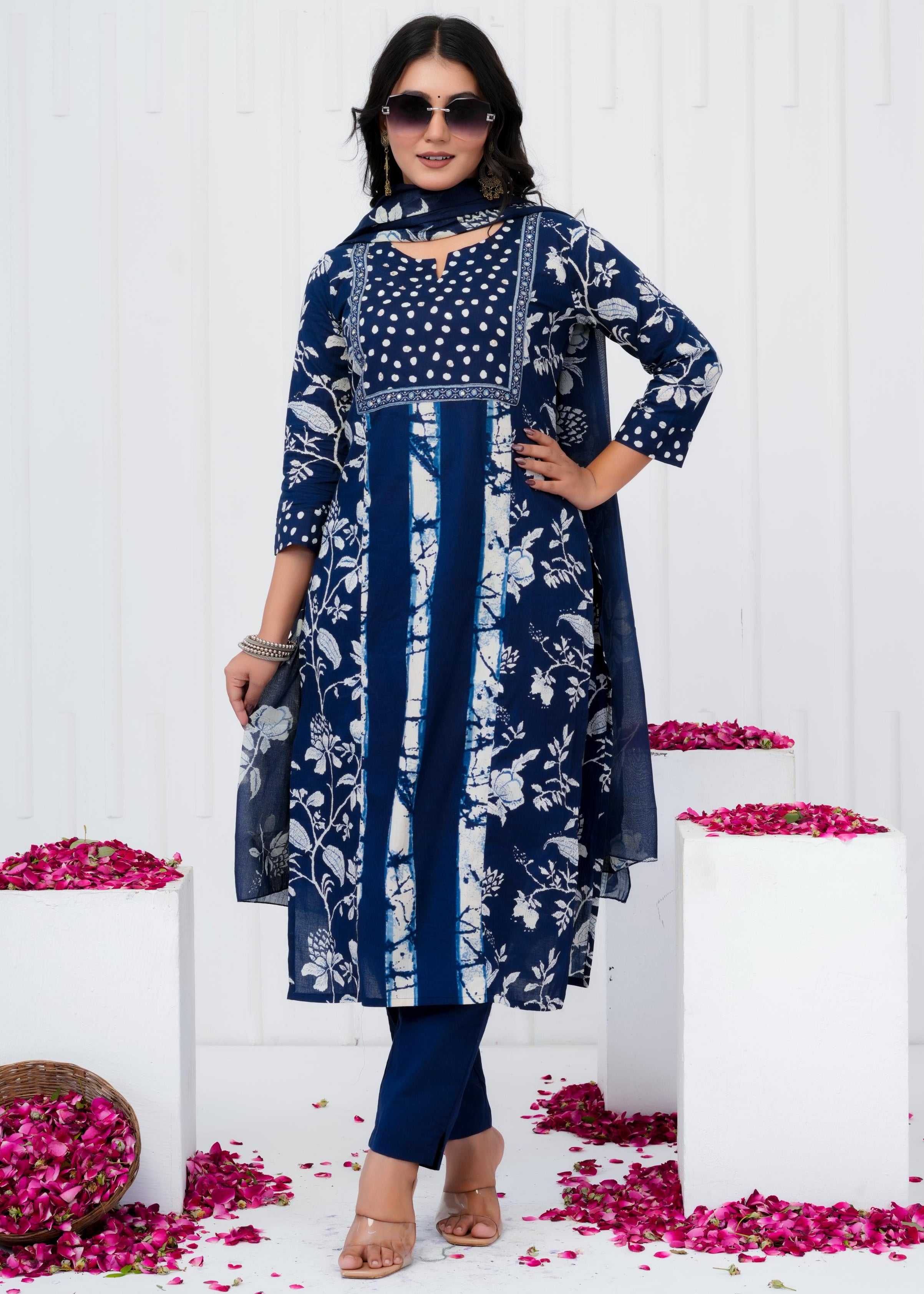 Pure Cotton Kurta With Pant & Dupatta
