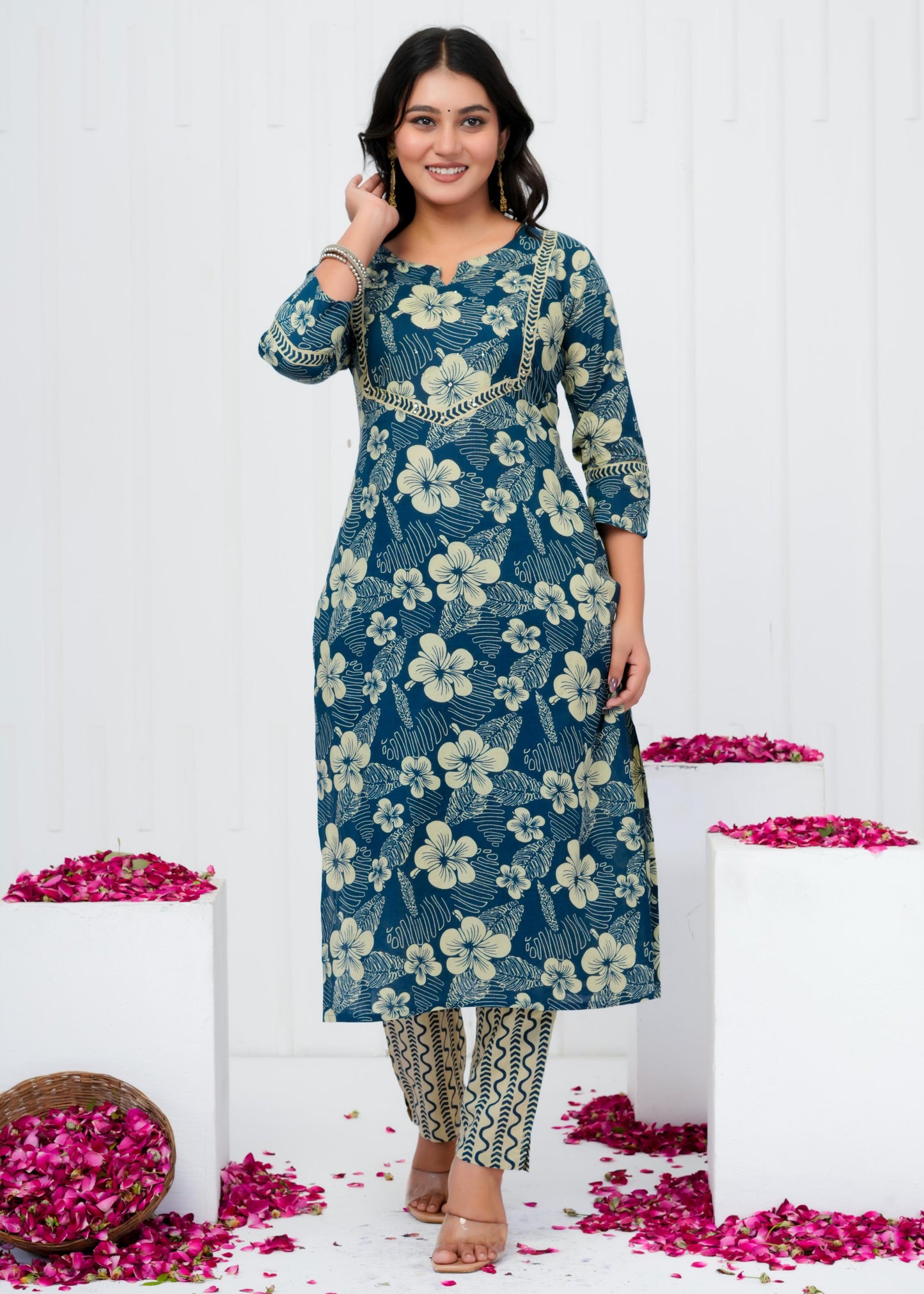 Pure Cotton Kurta With Pant & Dupatta