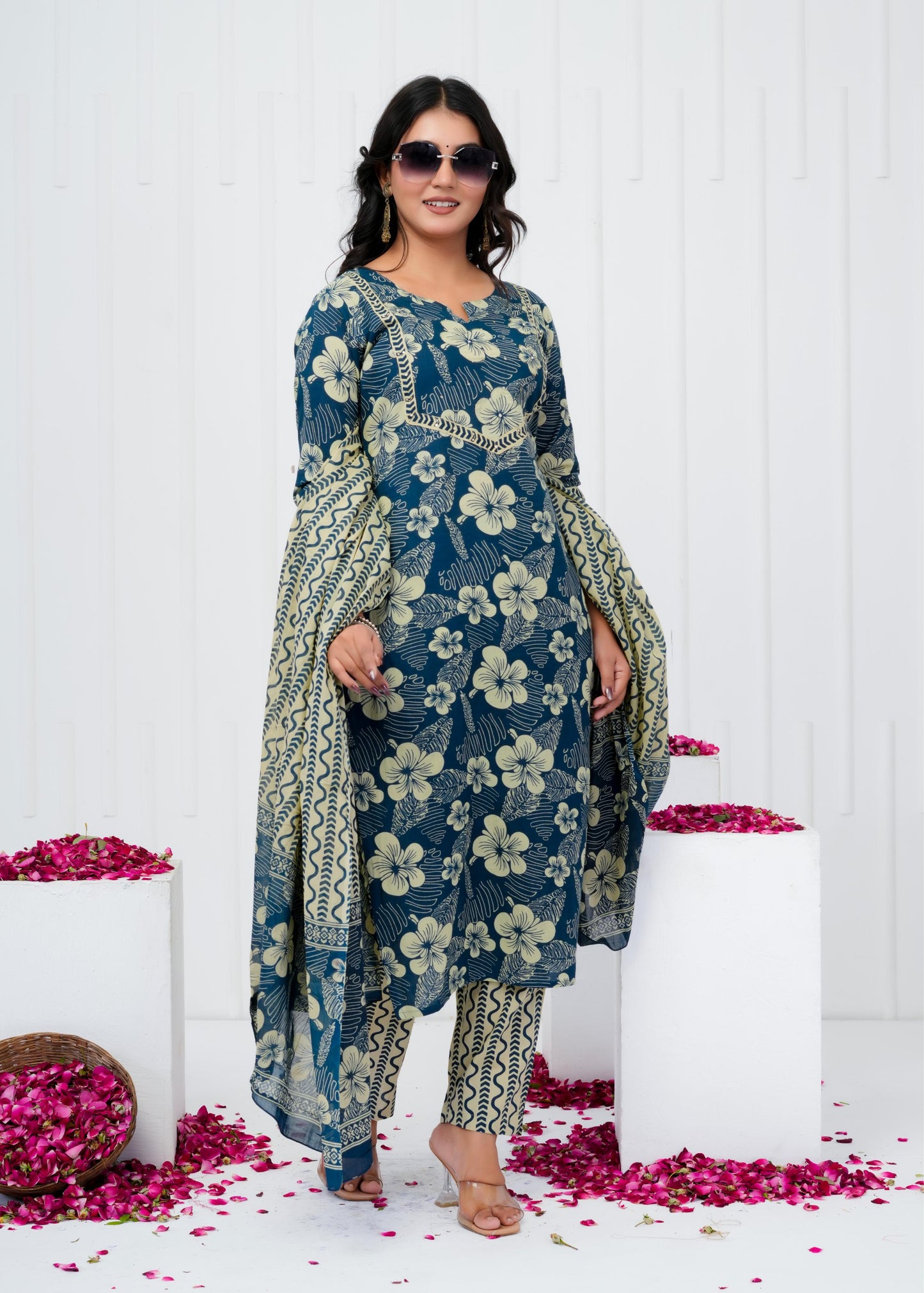 Pure Cotton Kurta With Pant & Dupatta