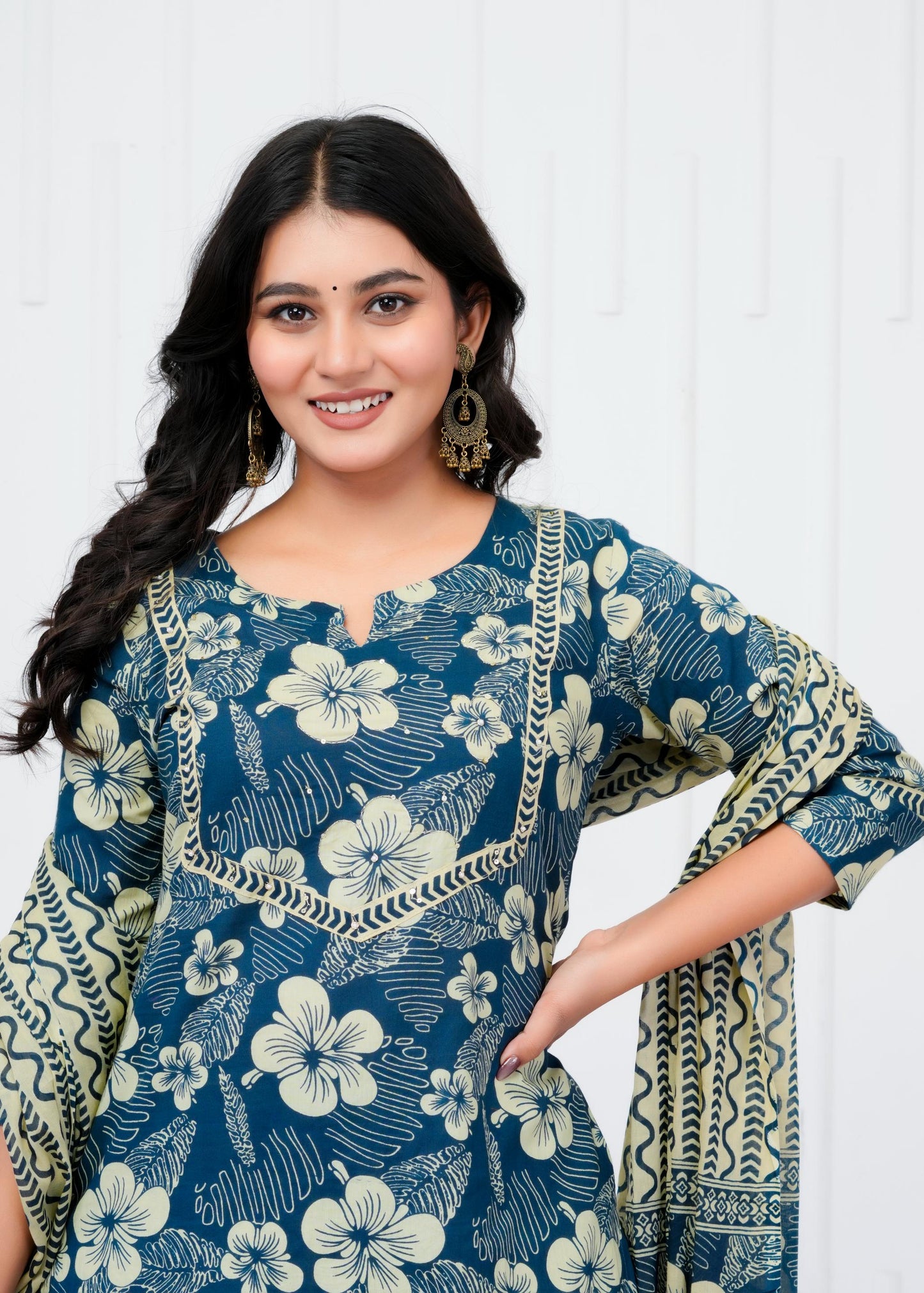 Pure Cotton Kurta With Pant & Dupatta