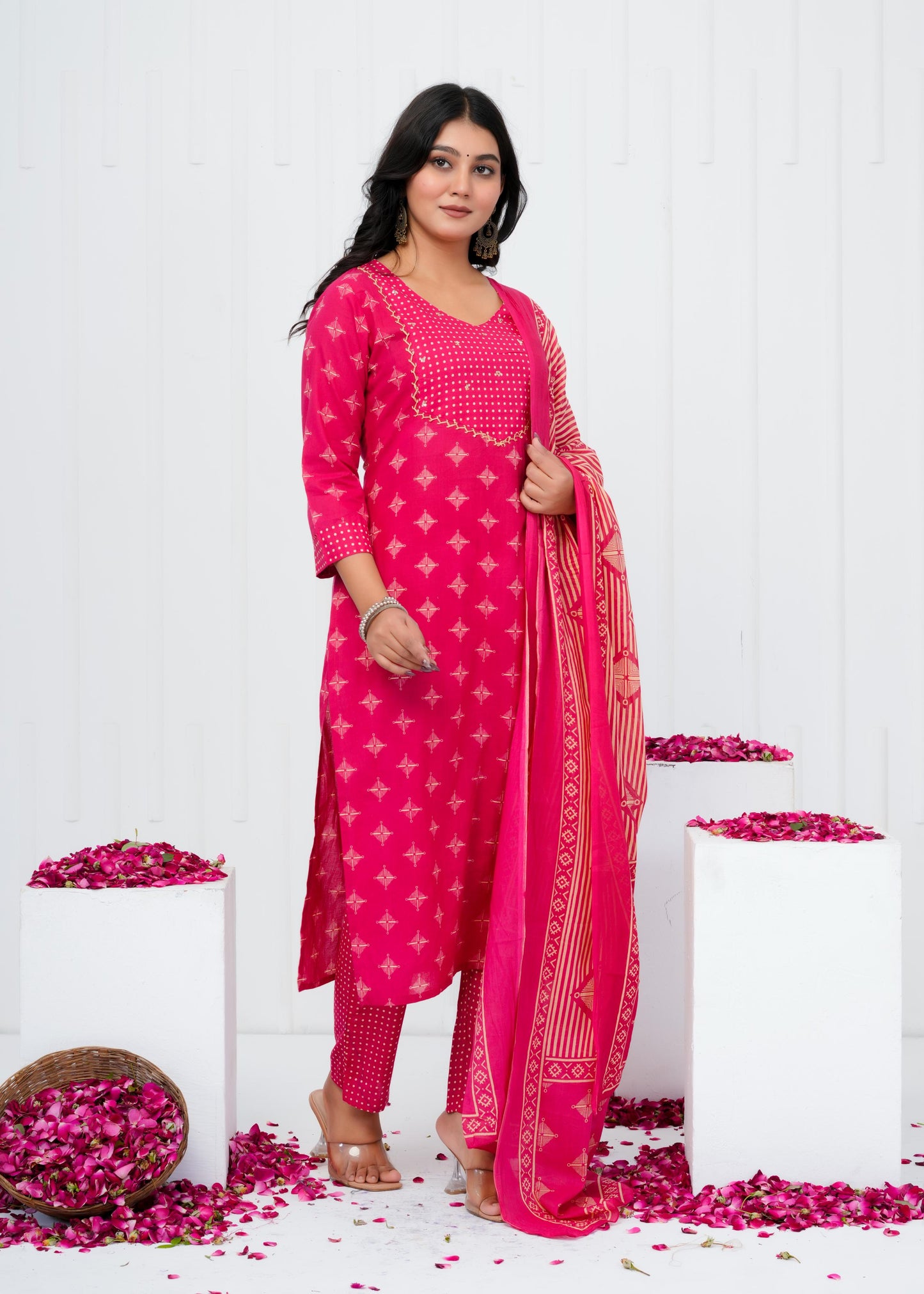 Pure Cotton Kurta With Pant & Dupatta