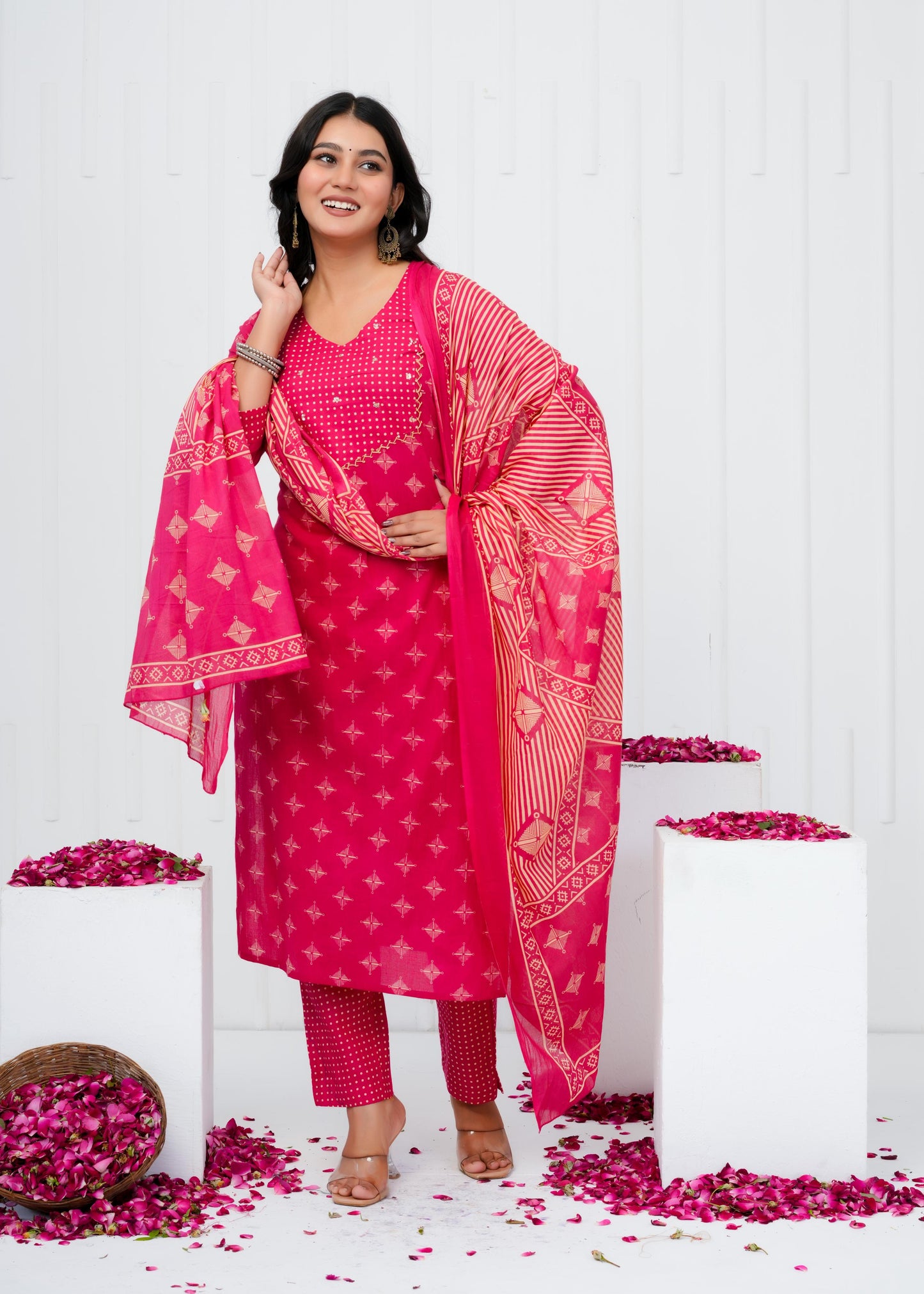 Pure Cotton Kurta With Pant & Dupatta