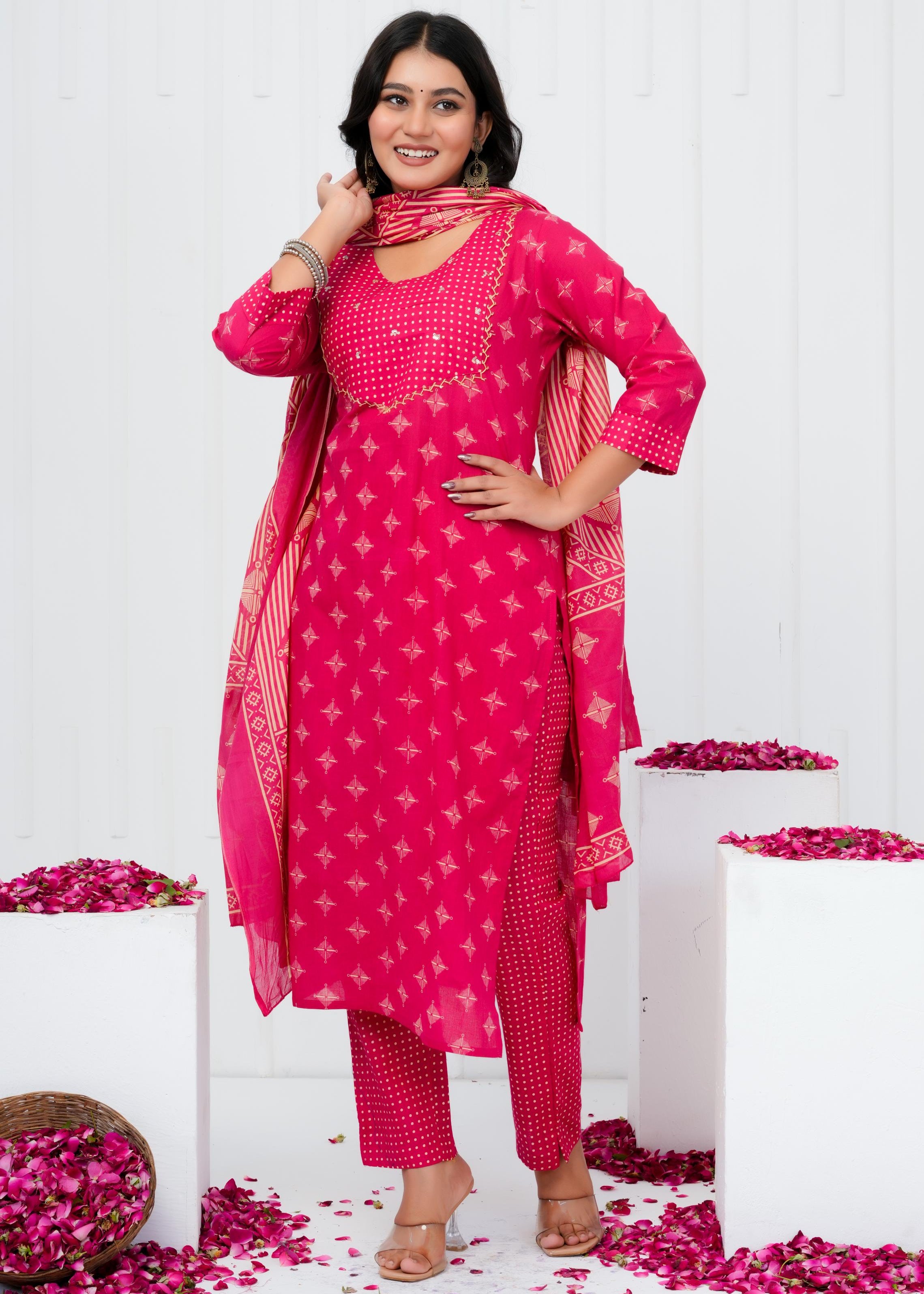 Pure Cotton Kurta With Pant & Dupatta