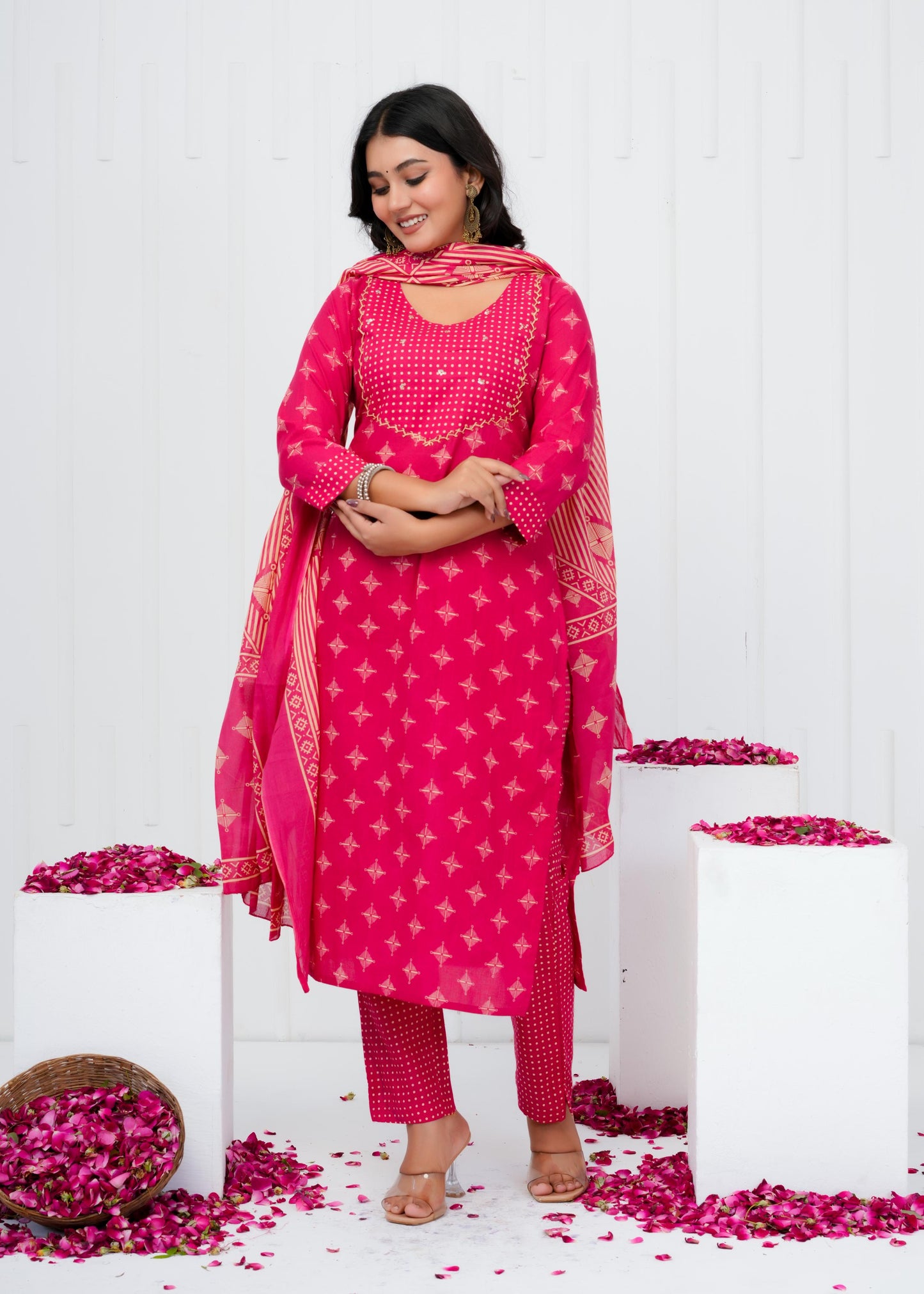 Pure Cotton Kurta With Pant & Dupatta