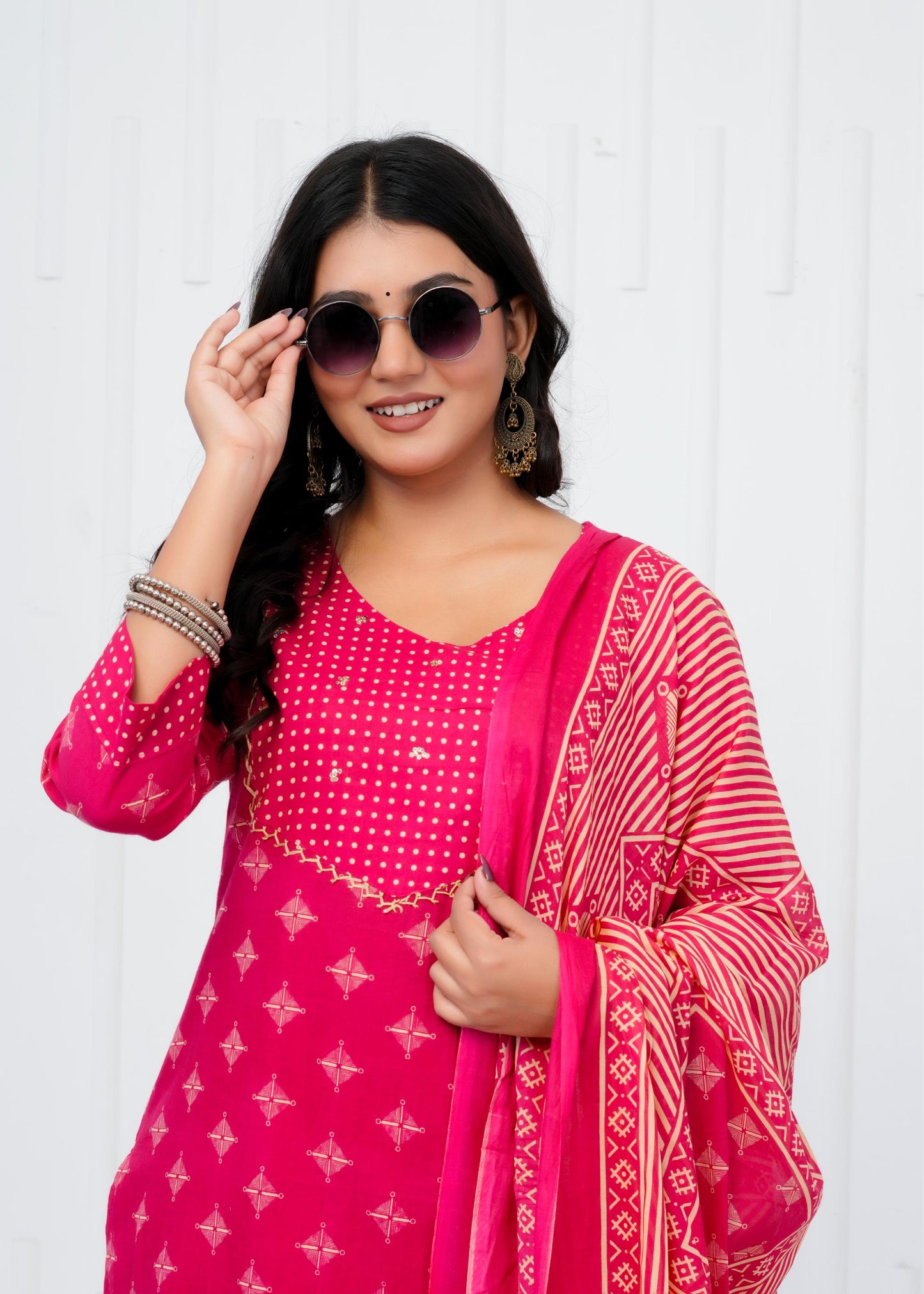 Pure Cotton Kurta With Pant & Dupatta