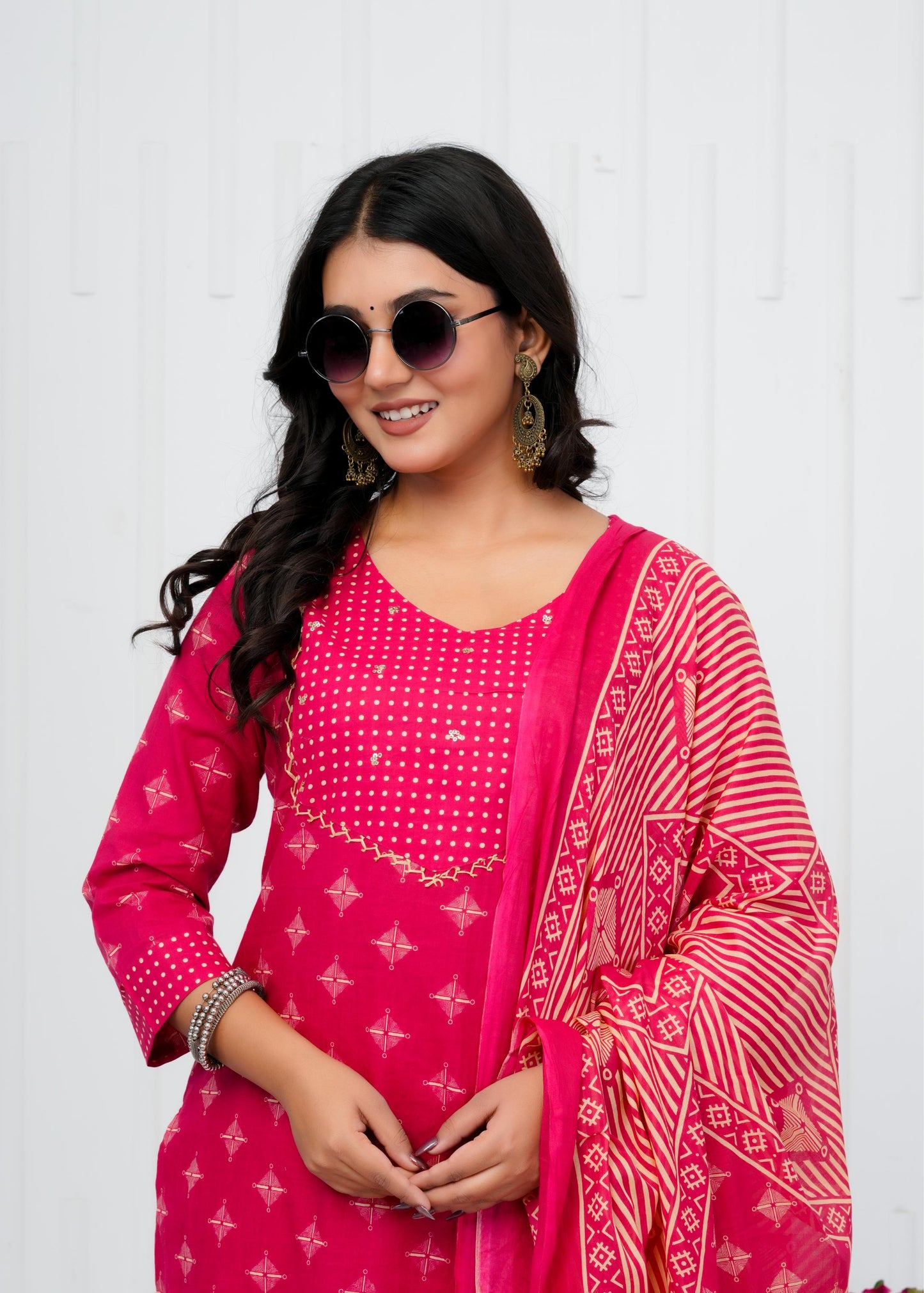 Pure Cotton Kurta With Pant & Dupatta