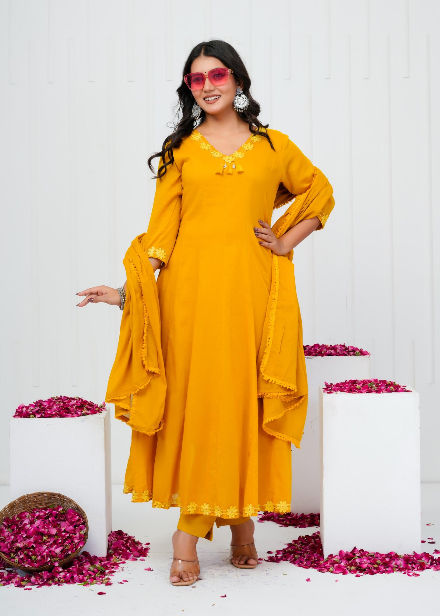 Pure Cotton Kurta With Pant & Dupatta