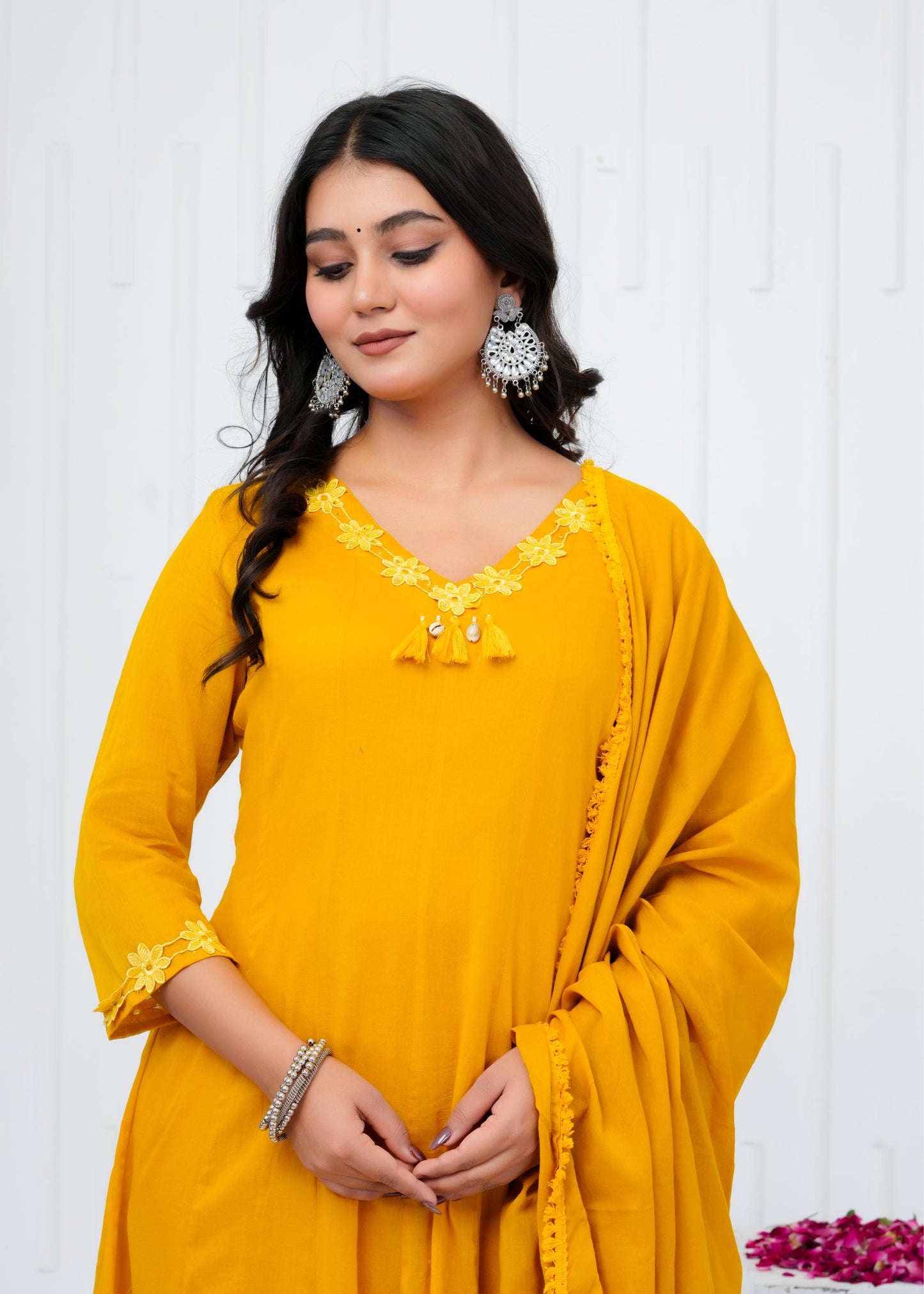 Pure Cotton Kurta With Pant & Dupatta