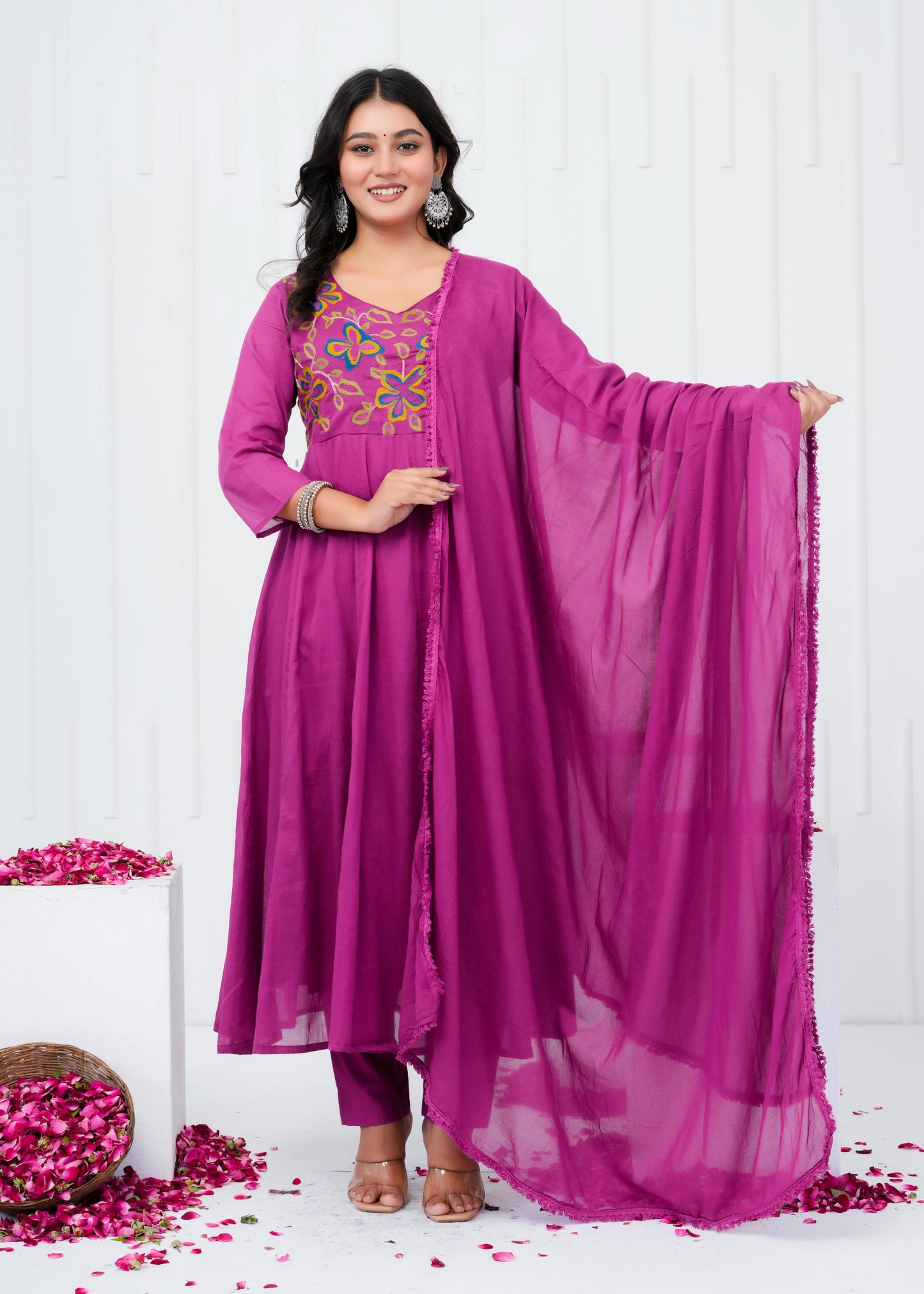 Pure Cotton Kurta With Pant & Dupatta