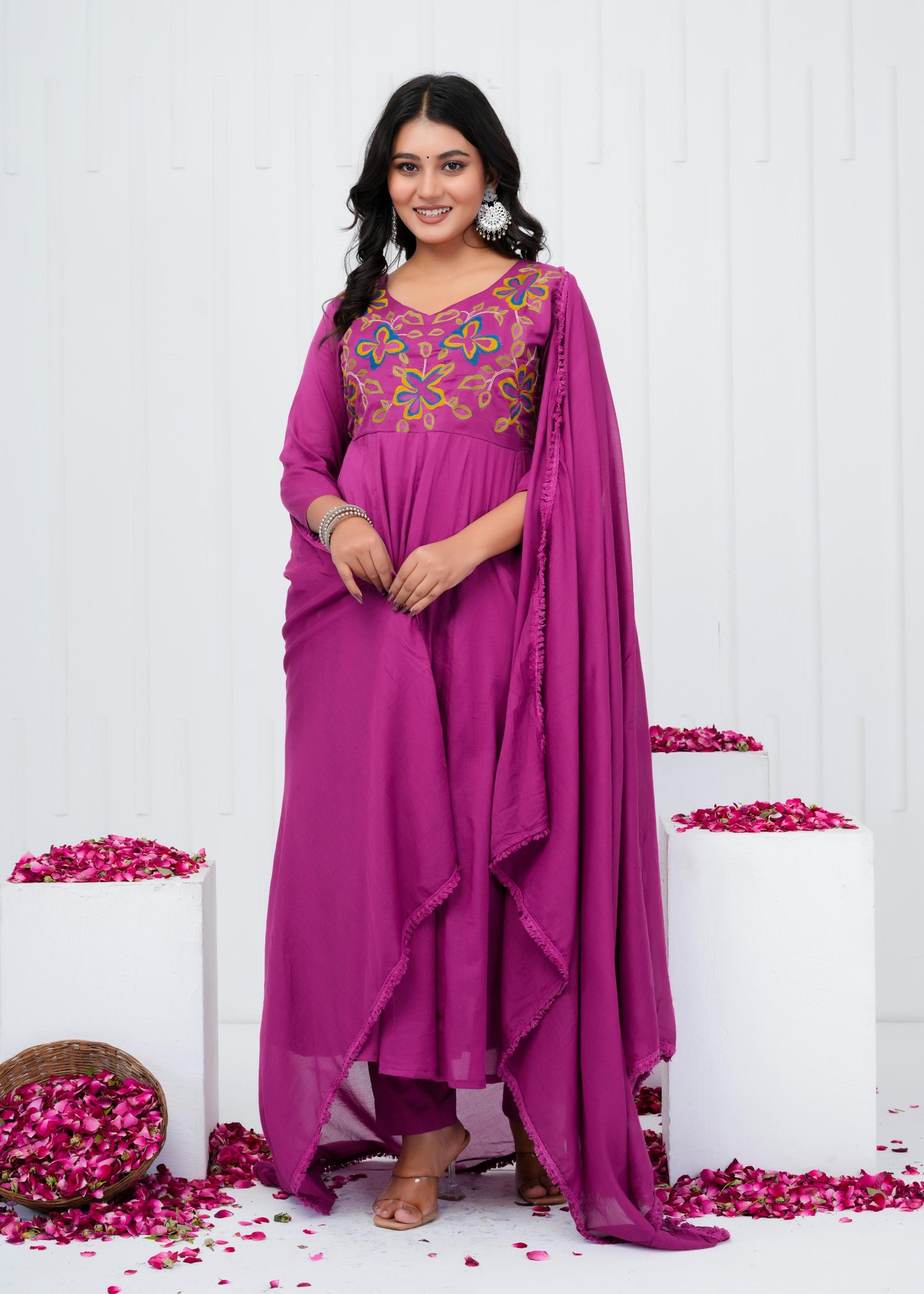 Pure Cotton Kurta With Pant & Dupatta