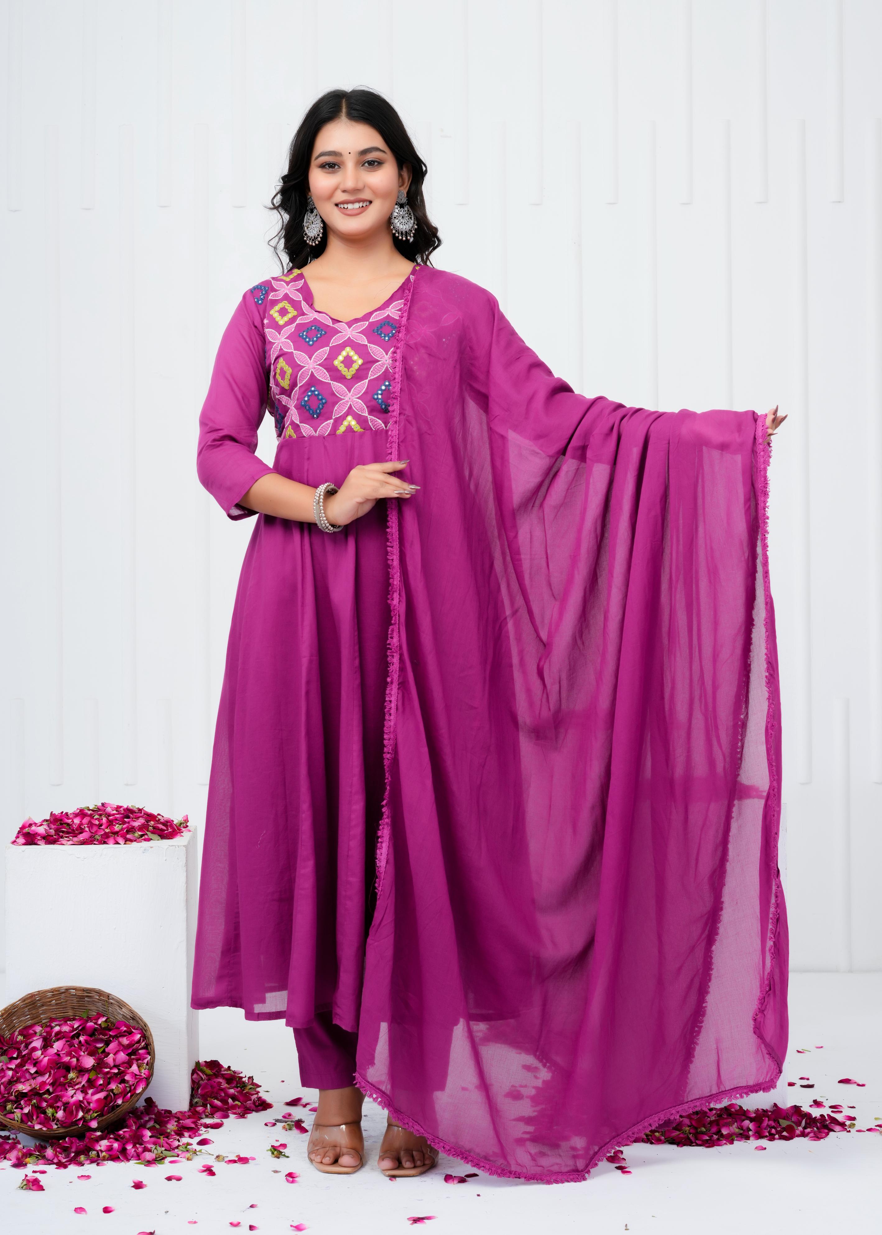 Pure Cotton Kurta With Pant & Dupatta