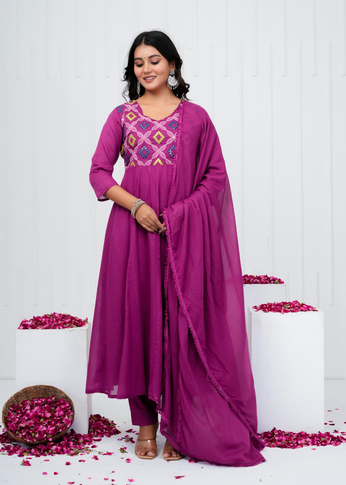 Pure Cotton Kurta With Pant & Dupatta