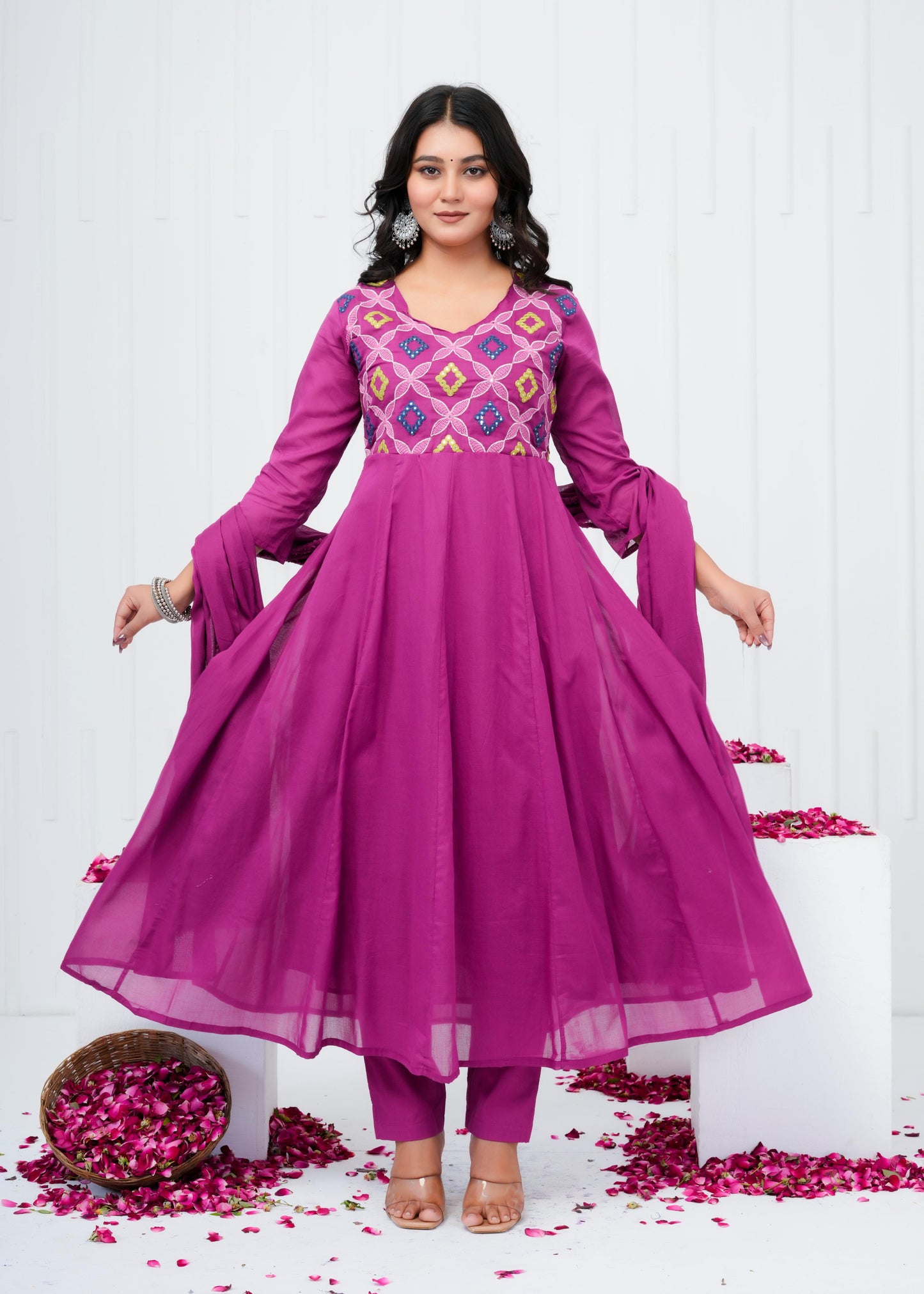 Pure Cotton Kurta With Pant & Dupatta