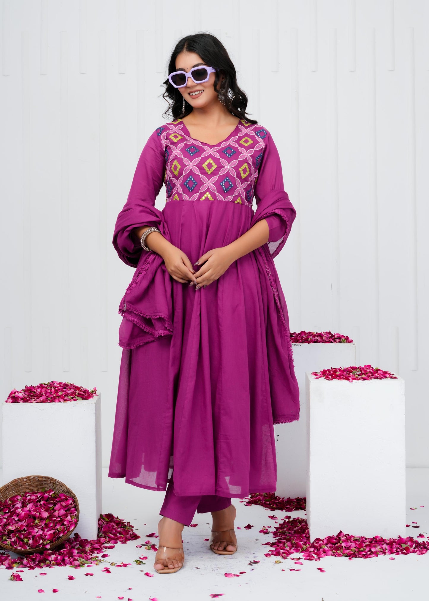 Pure Cotton Kurta With Pant & Dupatta