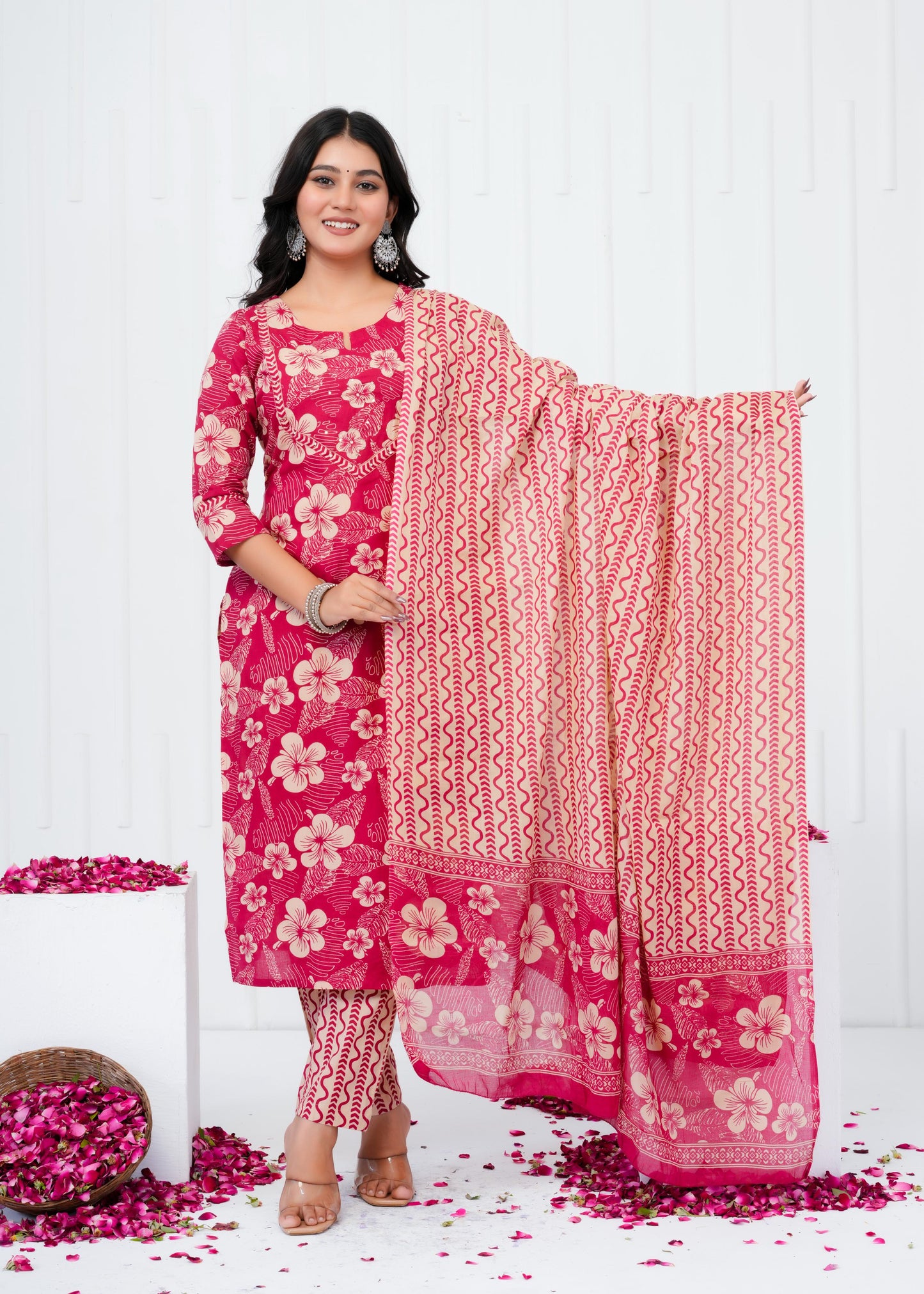 Pure Cotton Kurta With Pant & Dupatta