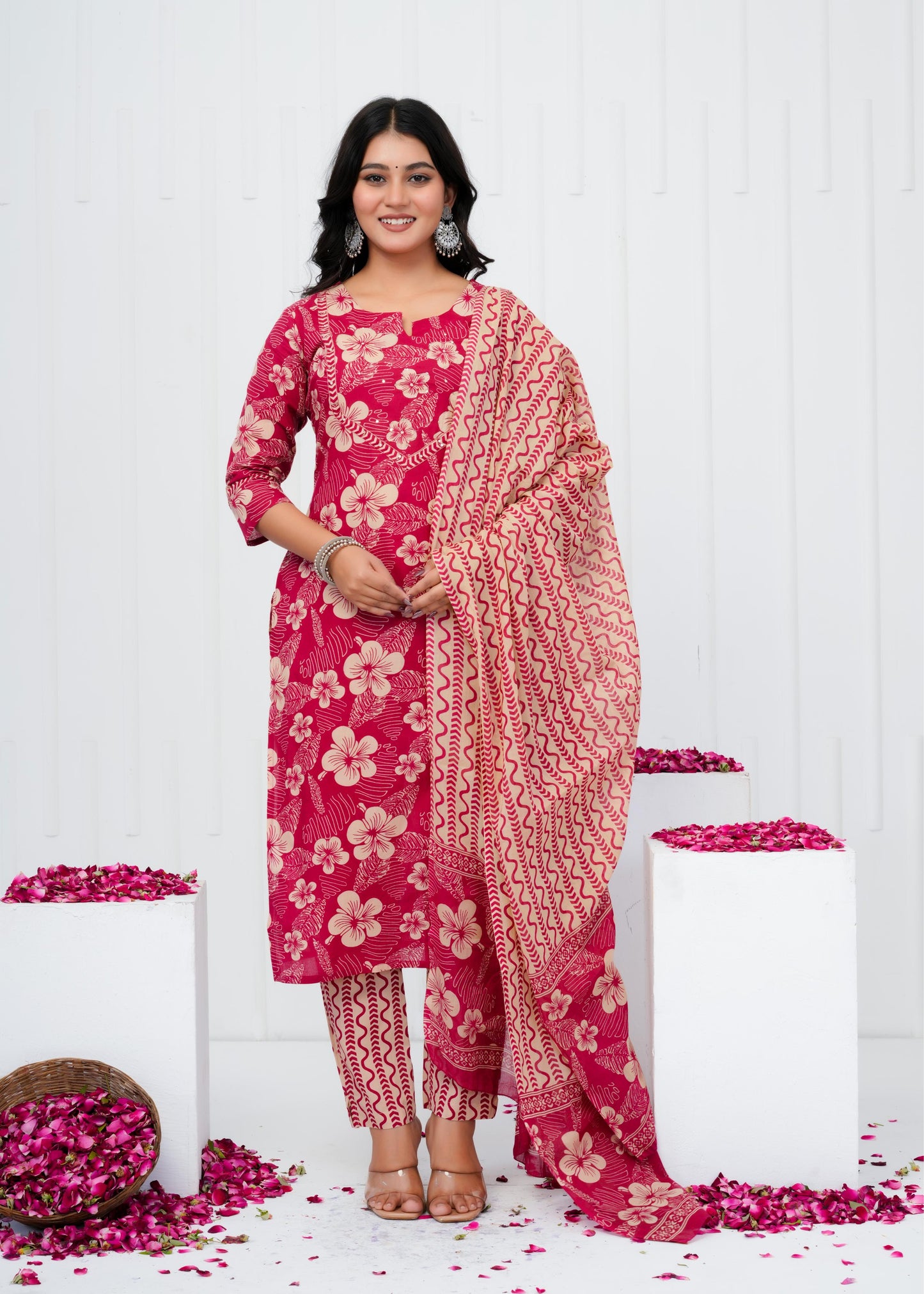 Pure Cotton Kurta With Pant & Dupatta